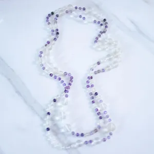 Vintage Art Deco Czech Frosted Bead and Faceted Purple Long Beaded Necklace