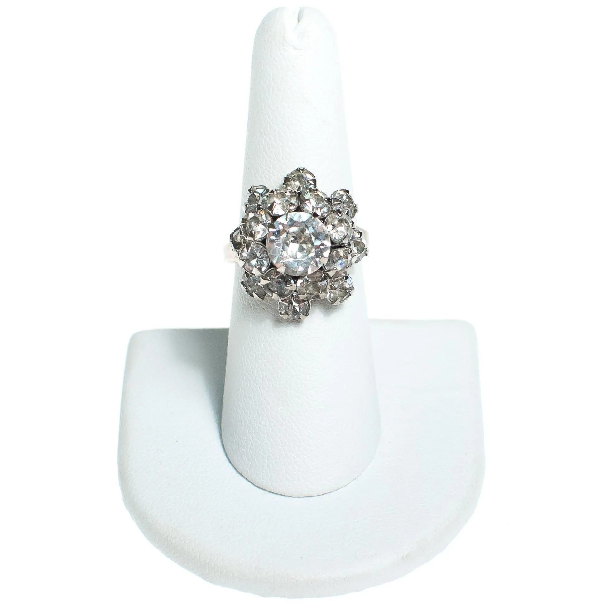 Vintage Art Deco Diamante Crystal Cluster Cocktail Statement Ring