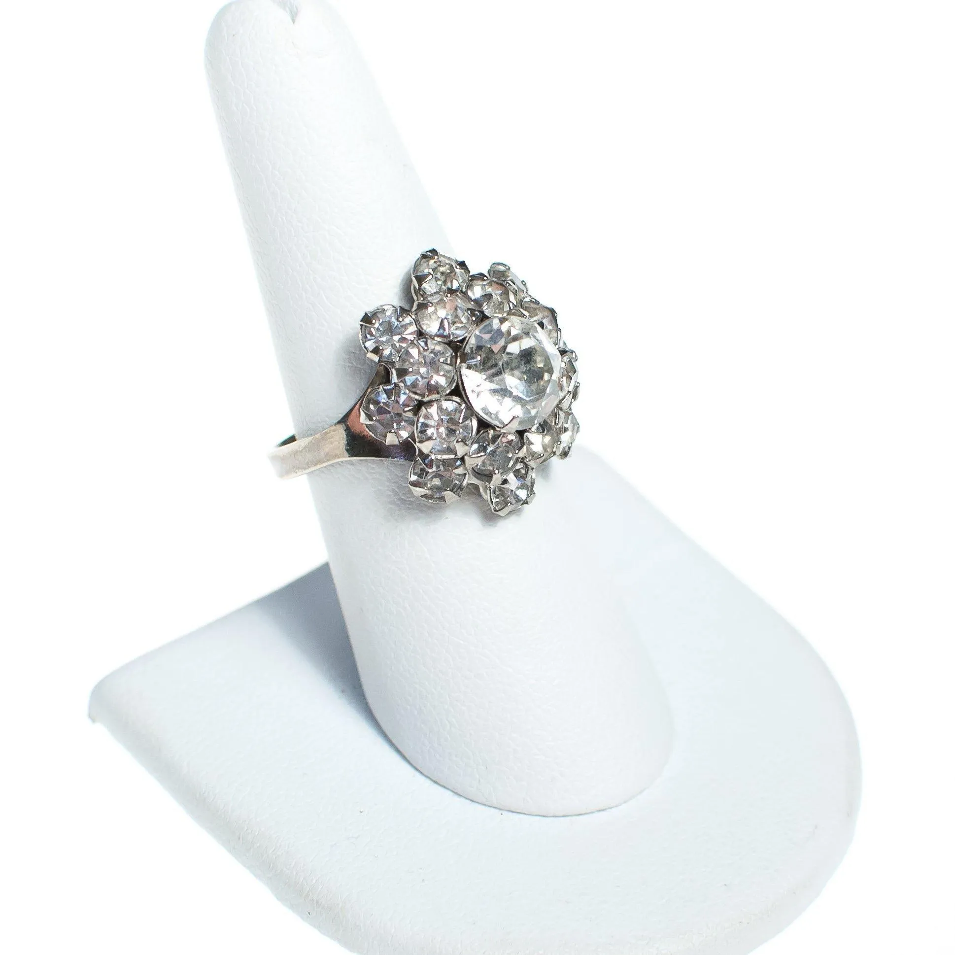 Vintage Art Deco Diamante Crystal Cluster Cocktail Statement Ring