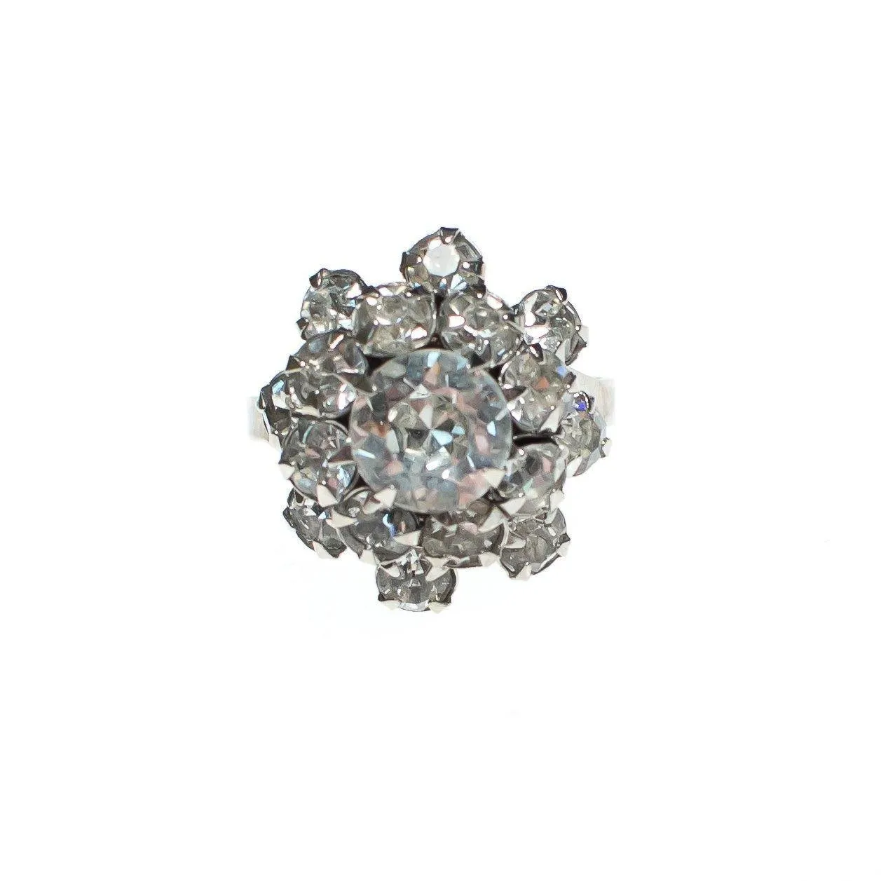 Vintage Art Deco Diamante Crystal Cluster Cocktail Statement Ring