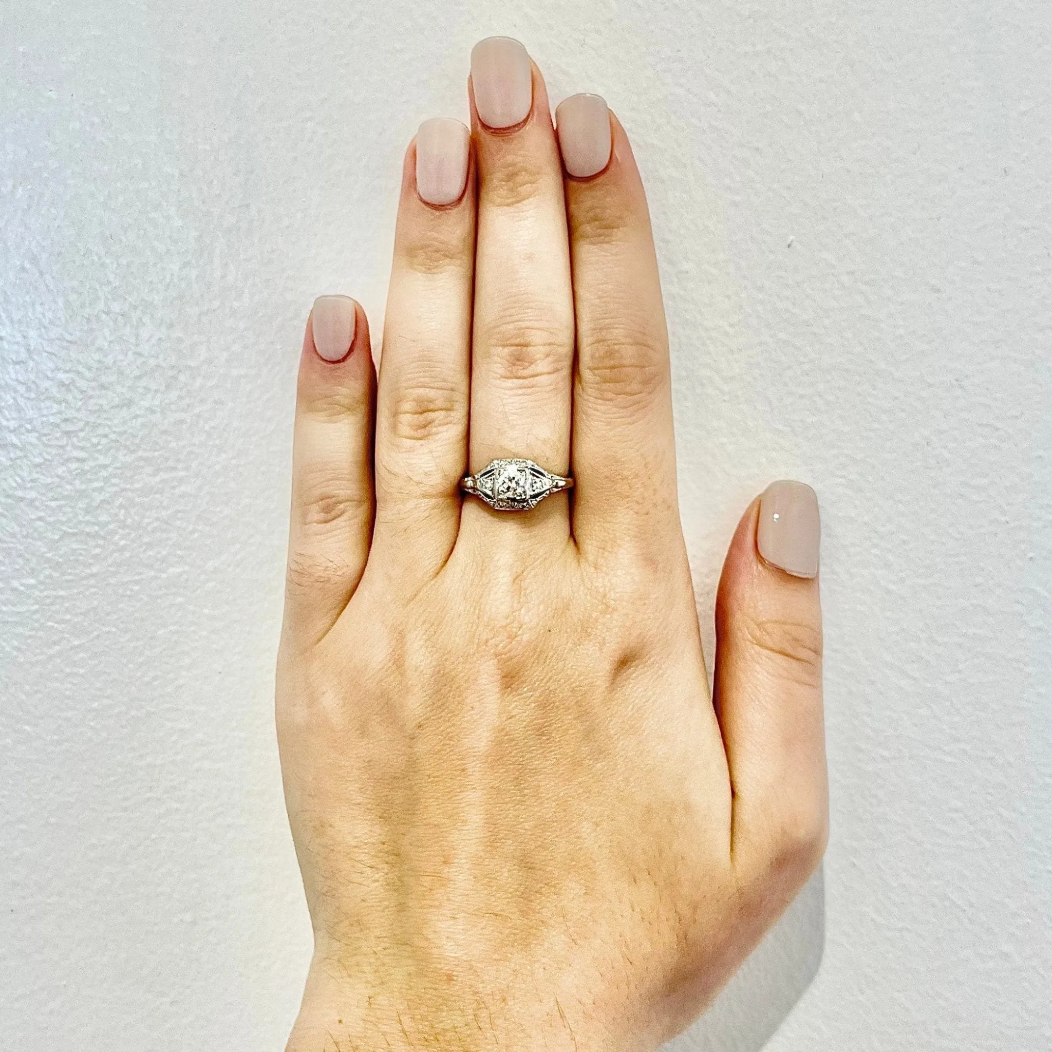 Vintage Art Deco Handcrafted 18 Karat White Gold 0.50 Carat Old European Diamond Solitaire Engagement Ring