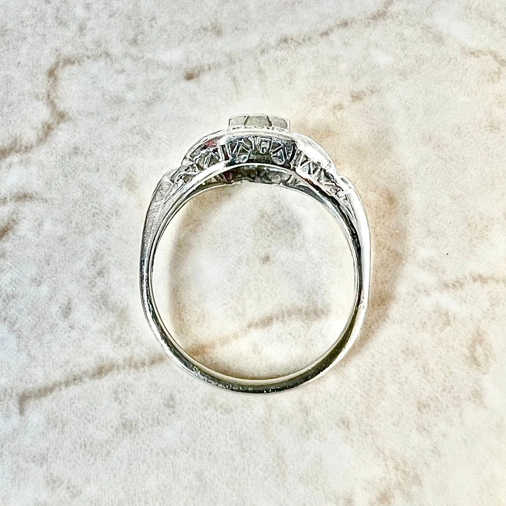 Vintage Art Deco Handcrafted 18 Karat White Gold 0.50 Carat Old European Diamond Solitaire Engagement Ring