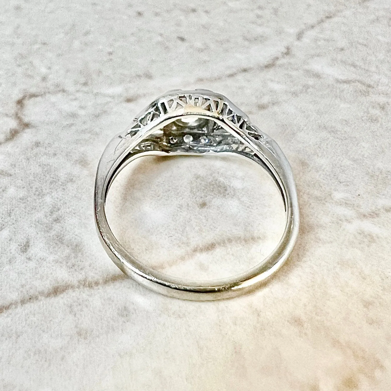 Vintage Art Deco Handcrafted 18 Karat White Gold 0.50 Carat Old European Diamond Solitaire Engagement Ring