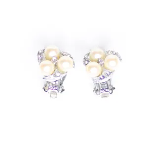 Vintage Art Deco Pearl and Diamante Clip Earrings