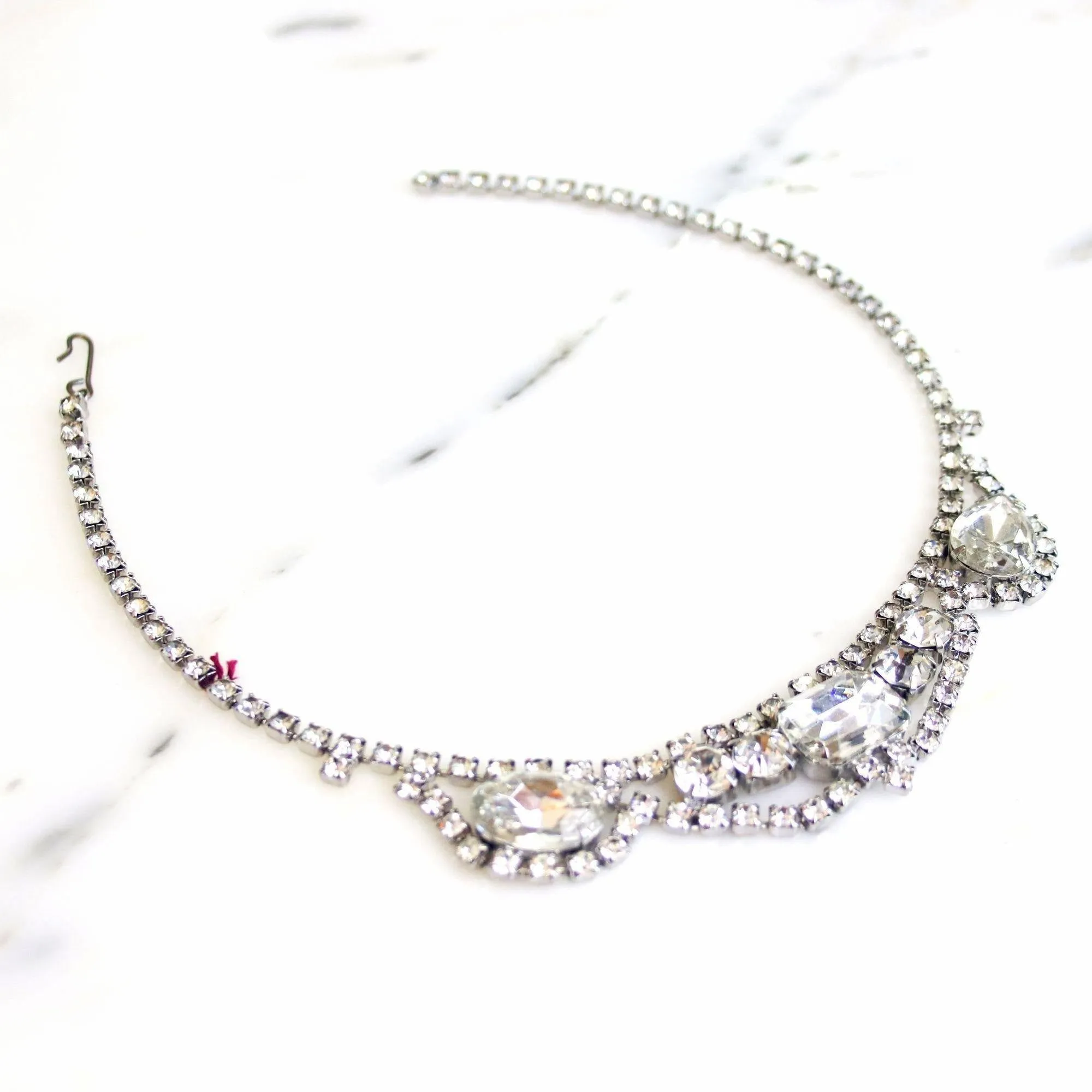 Vintage Art Deco Rhinestone Necklace with Emerald, Pear, and Oval Rhinestones