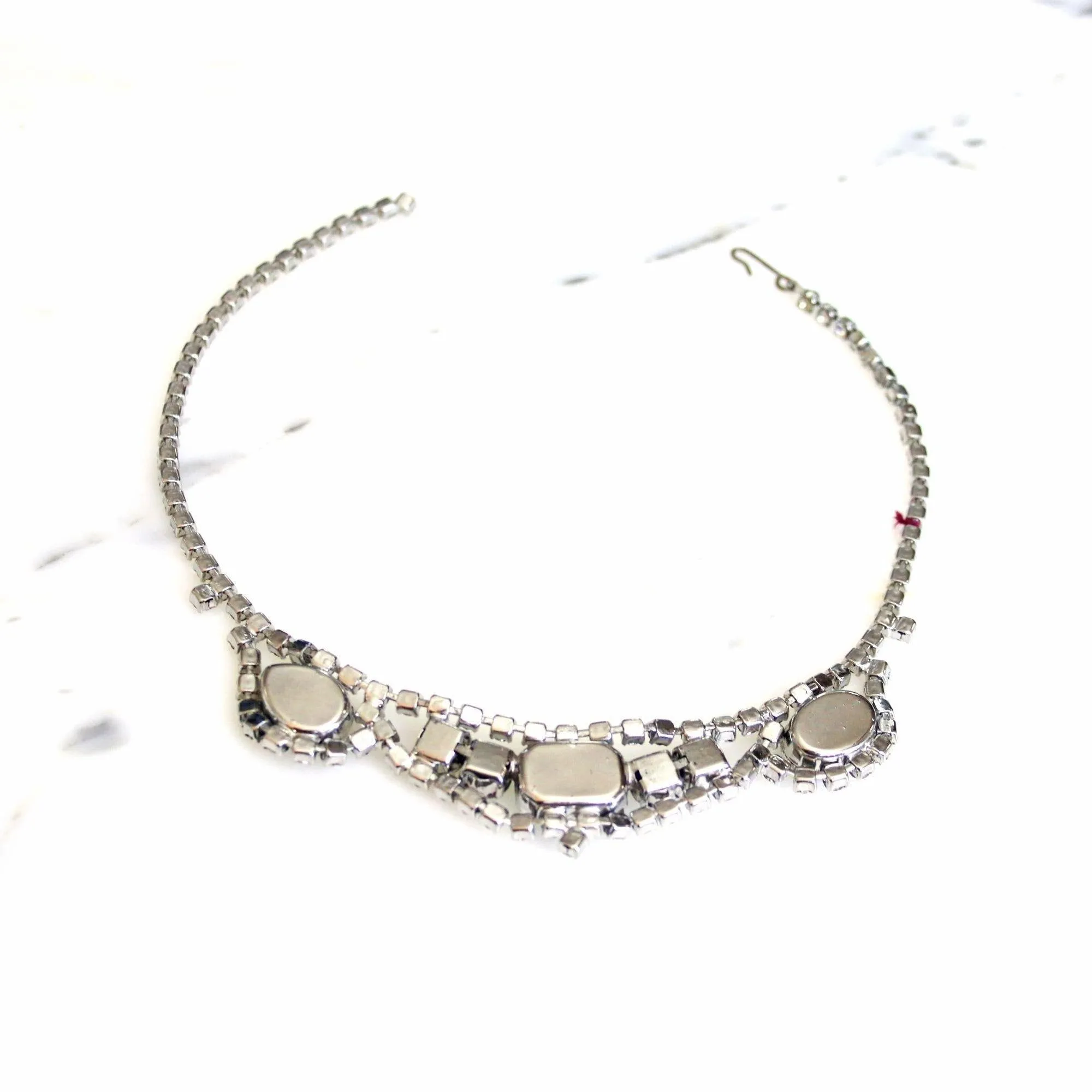 Vintage Art Deco Rhinestone Necklace with Emerald, Pear, and Oval Rhinestones