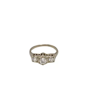 Vintage Art Deco Ring Three Stone Ring with Diamonds