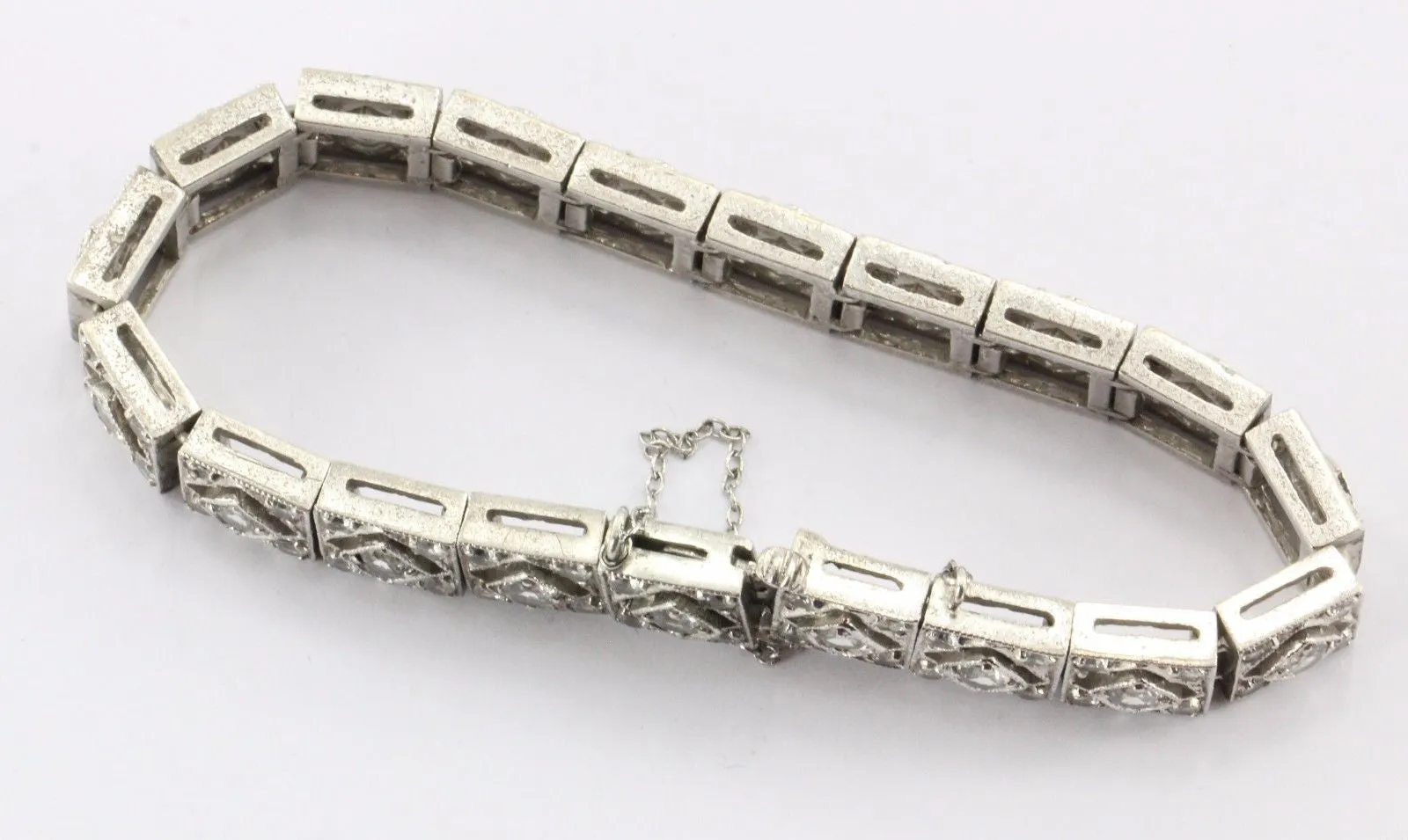 Vintage Art Deco Sterling Silver White Spinel Tennis Bracelet
