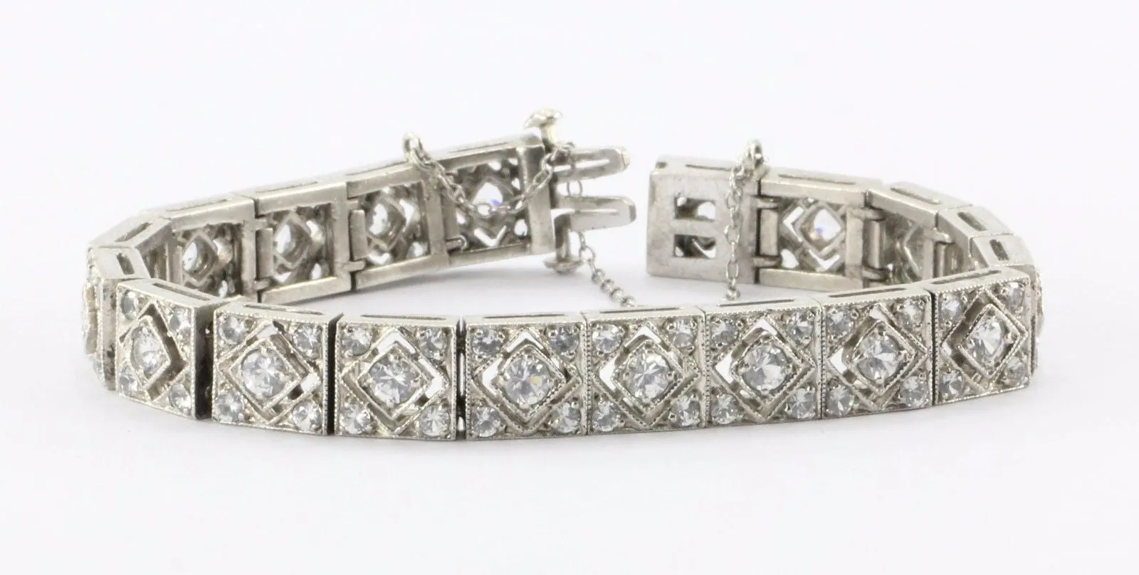 Vintage Art Deco Sterling Silver White Spinel Tennis Bracelet