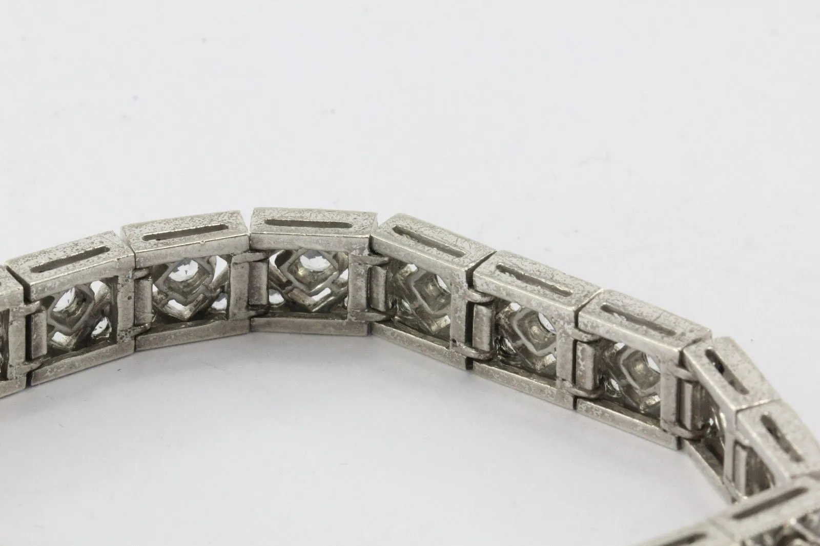 Vintage Art Deco Sterling Silver White Spinel Tennis Bracelet