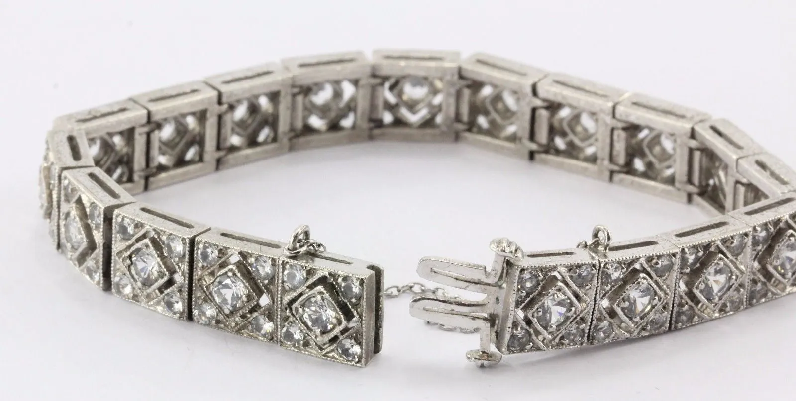 Vintage Art Deco Sterling Silver White Spinel Tennis Bracelet