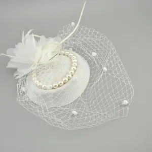 Vintage Birdcage Net Bridal Hats With Feather Pearl  Fascinator With Face Veil Accessory