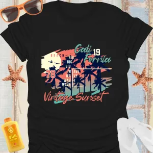 Vintage California Beach Sunset T-Shirt For Surf Lovers
