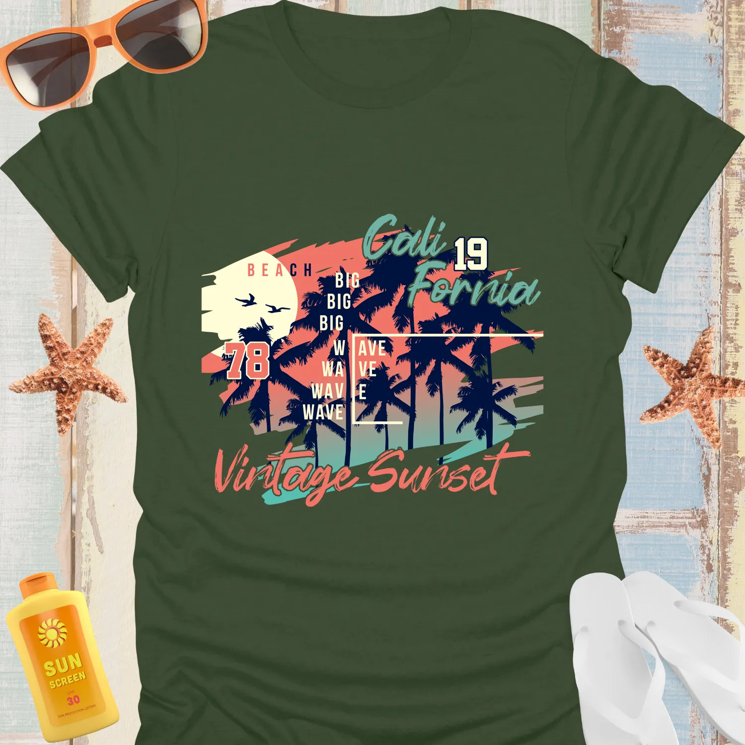 Vintage California Beach Sunset T-Shirt For Surf Lovers