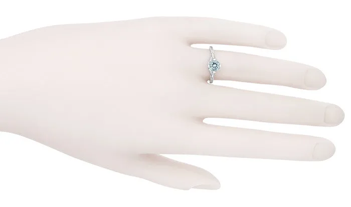 Vintage Engraved Flowers Art Deco Filigree Sky Blue Topaz Promise Ring in Sterling Silver