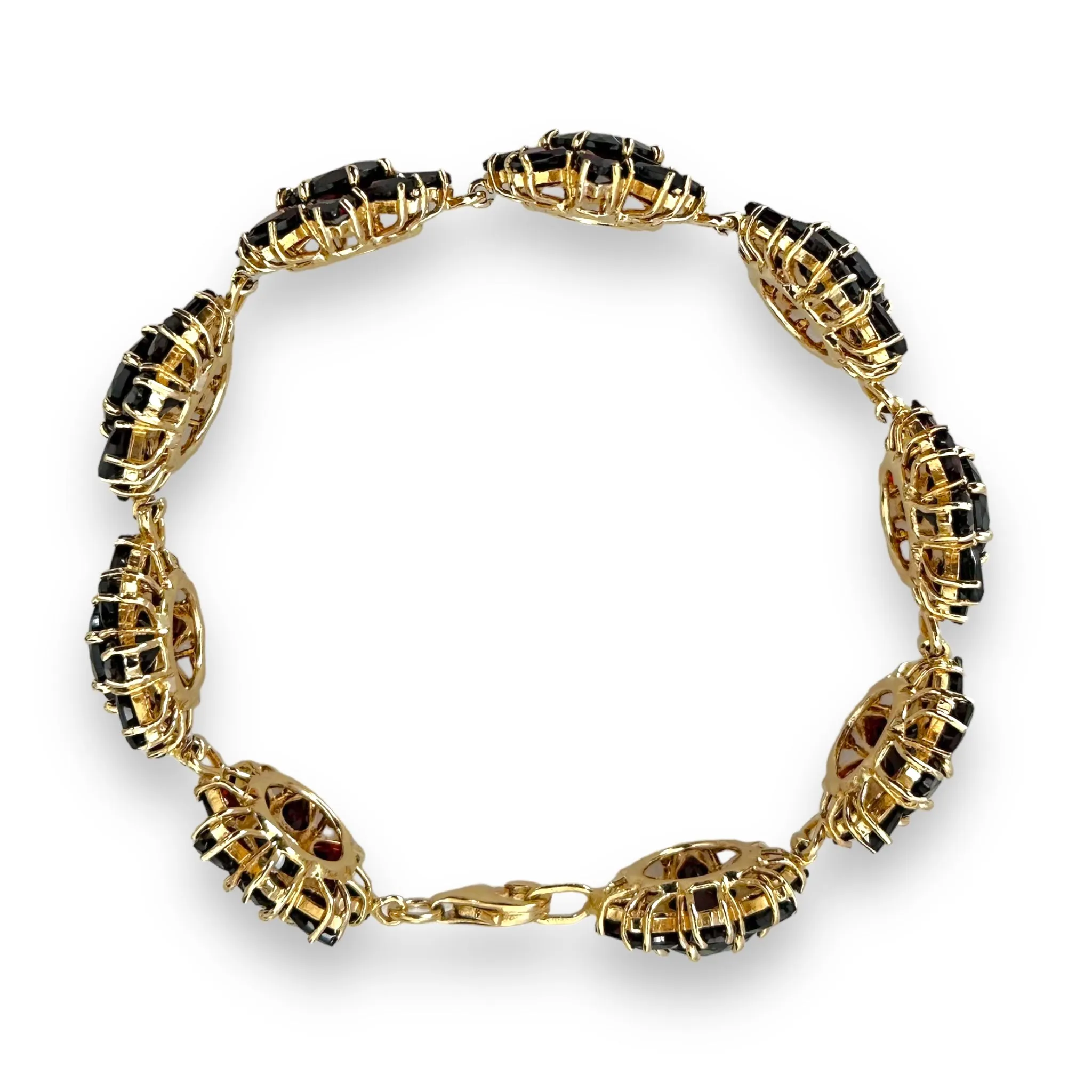 Vintage Floral Garnet 14K Gold Bracelet 7.5”