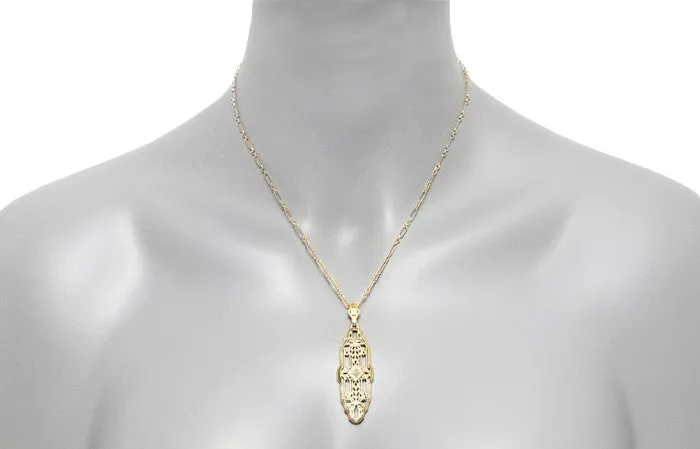 Vintage Inspired Art Deco Diamond Necklace in Yellow Gold Vermeil Over Sterling Silver - 1920's Replica Lozenge Pendant