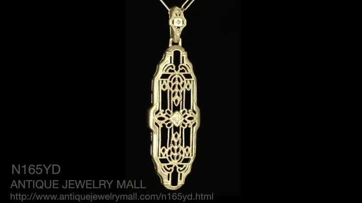 Vintage Inspired Art Deco Diamond Necklace in Yellow Gold Vermeil Over Sterling Silver - 1920's Replica Lozenge Pendant
