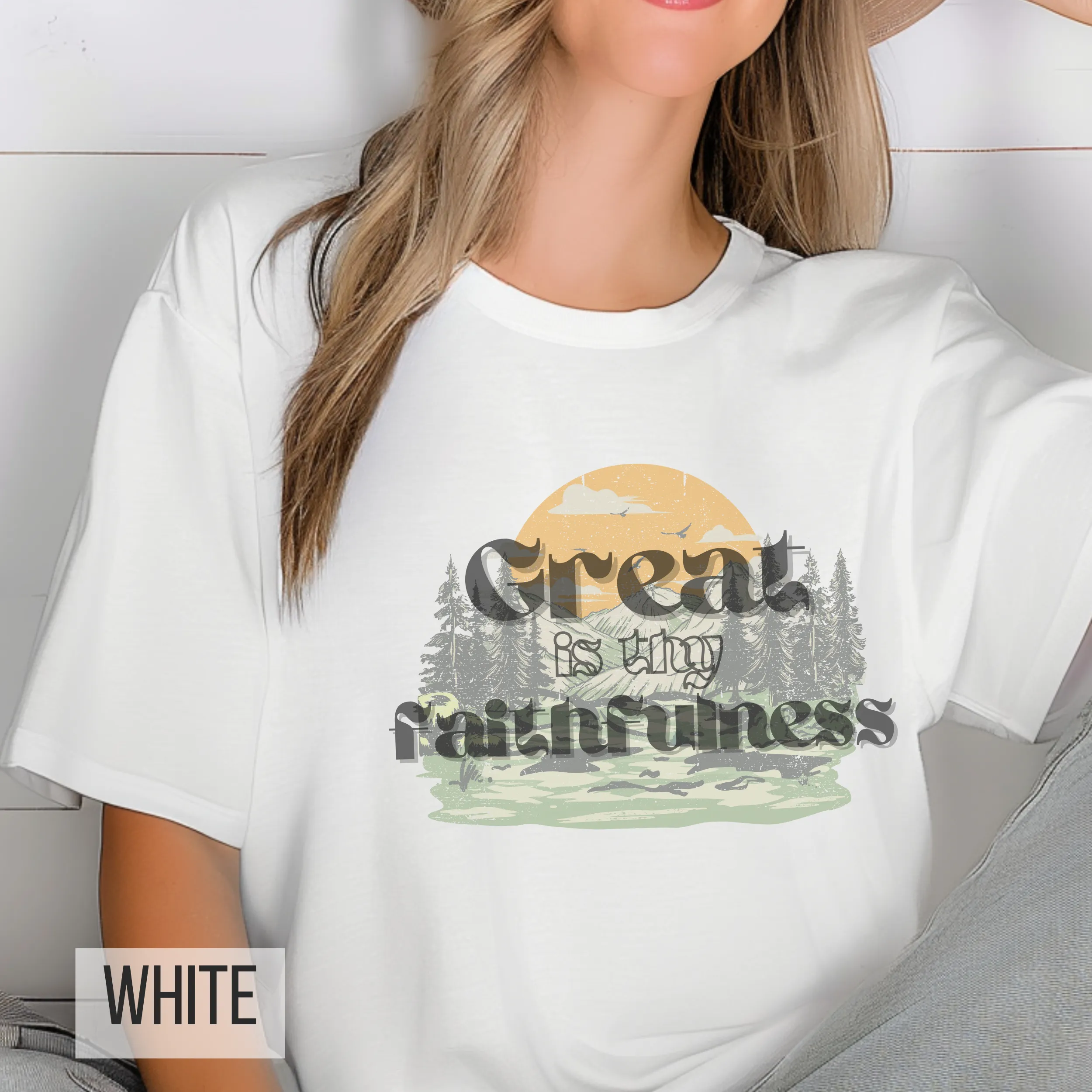 Vintage Retro Great is Thy Faithfulness Custom Design T-shirt