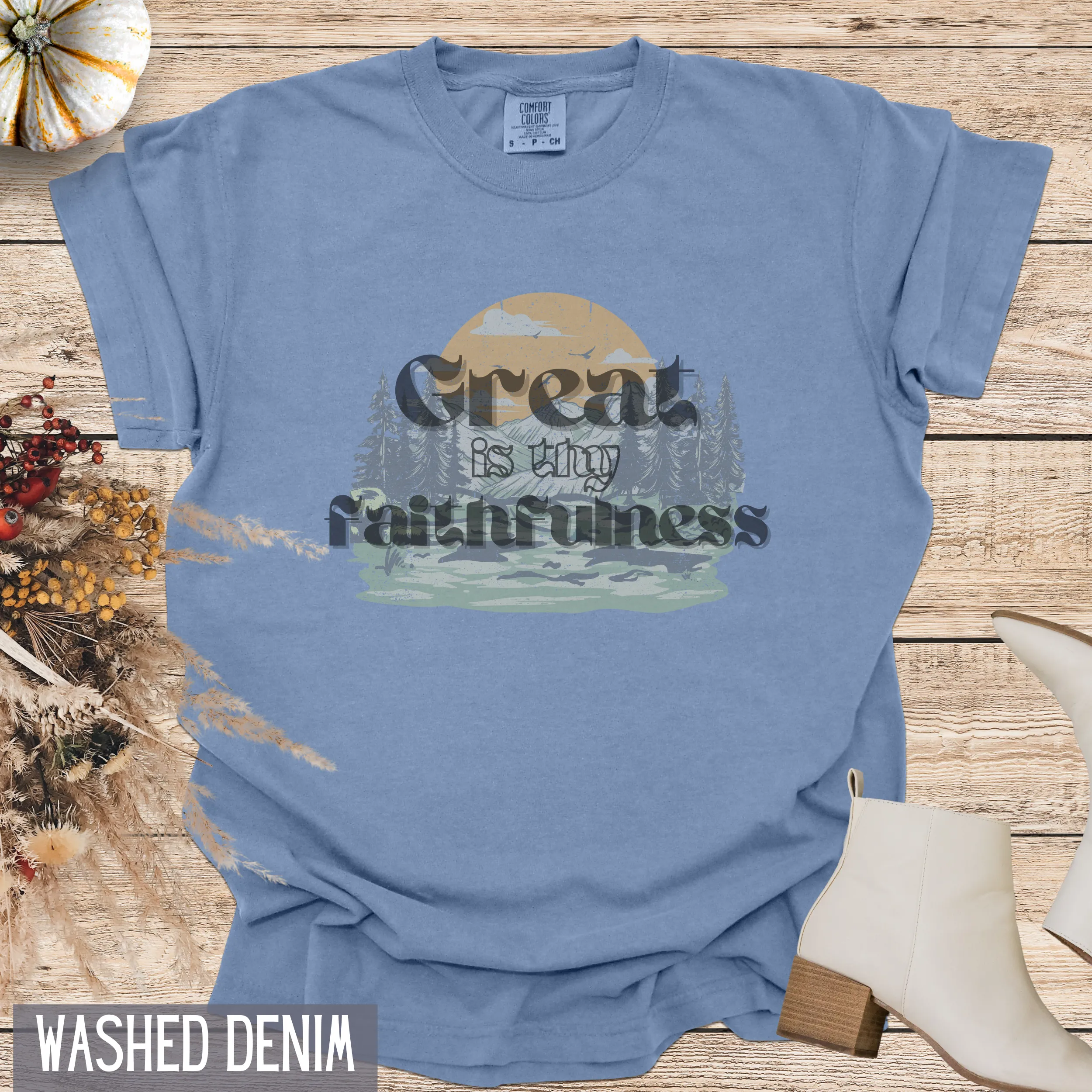Vintage Retro Great is Thy Faithfulness Custom Design T-shirt