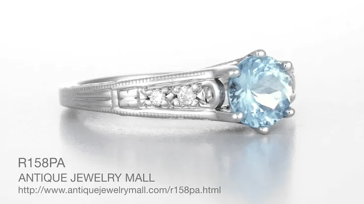 Vintage Style Aquamarine and Diamonds Filigree Art Deco Engagement Ring in Platinum