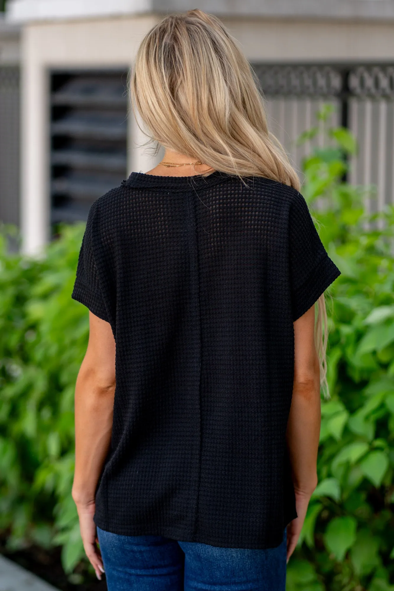 Waffle Exposed-Seam Short Sleeve T-Shirt