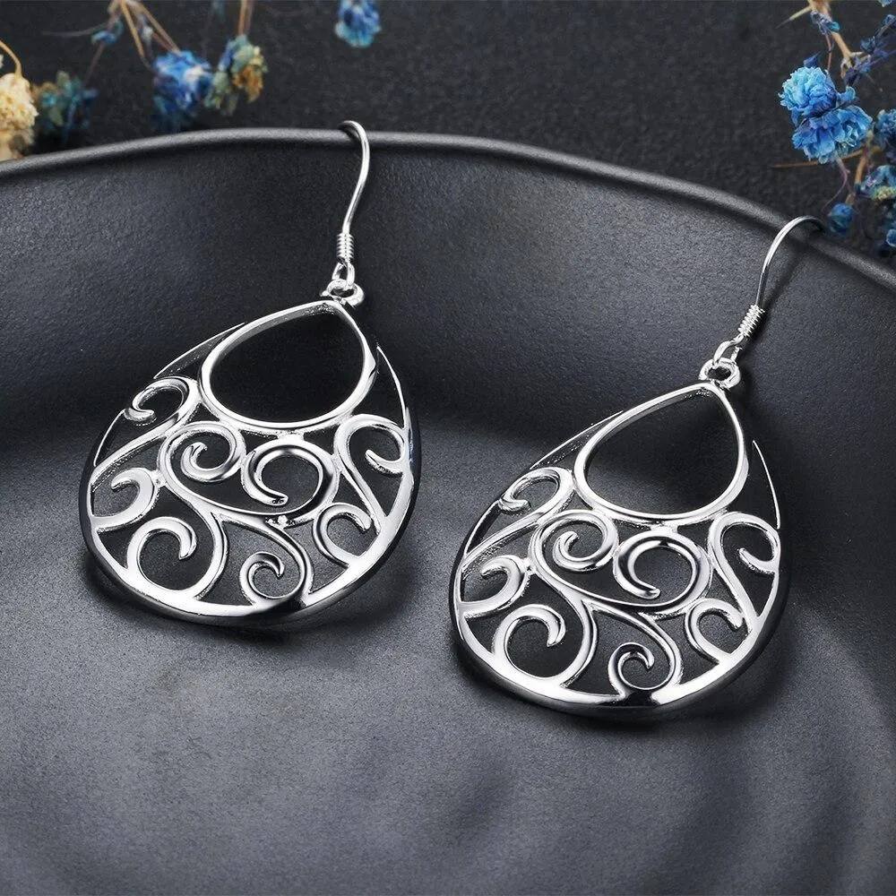 Water Drop Shape Pattern Design Drop Earrings For Women 925 Sterling Silver Party Jewelry Gift For Her