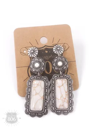 Western White Rectangle Turquoise Earrings