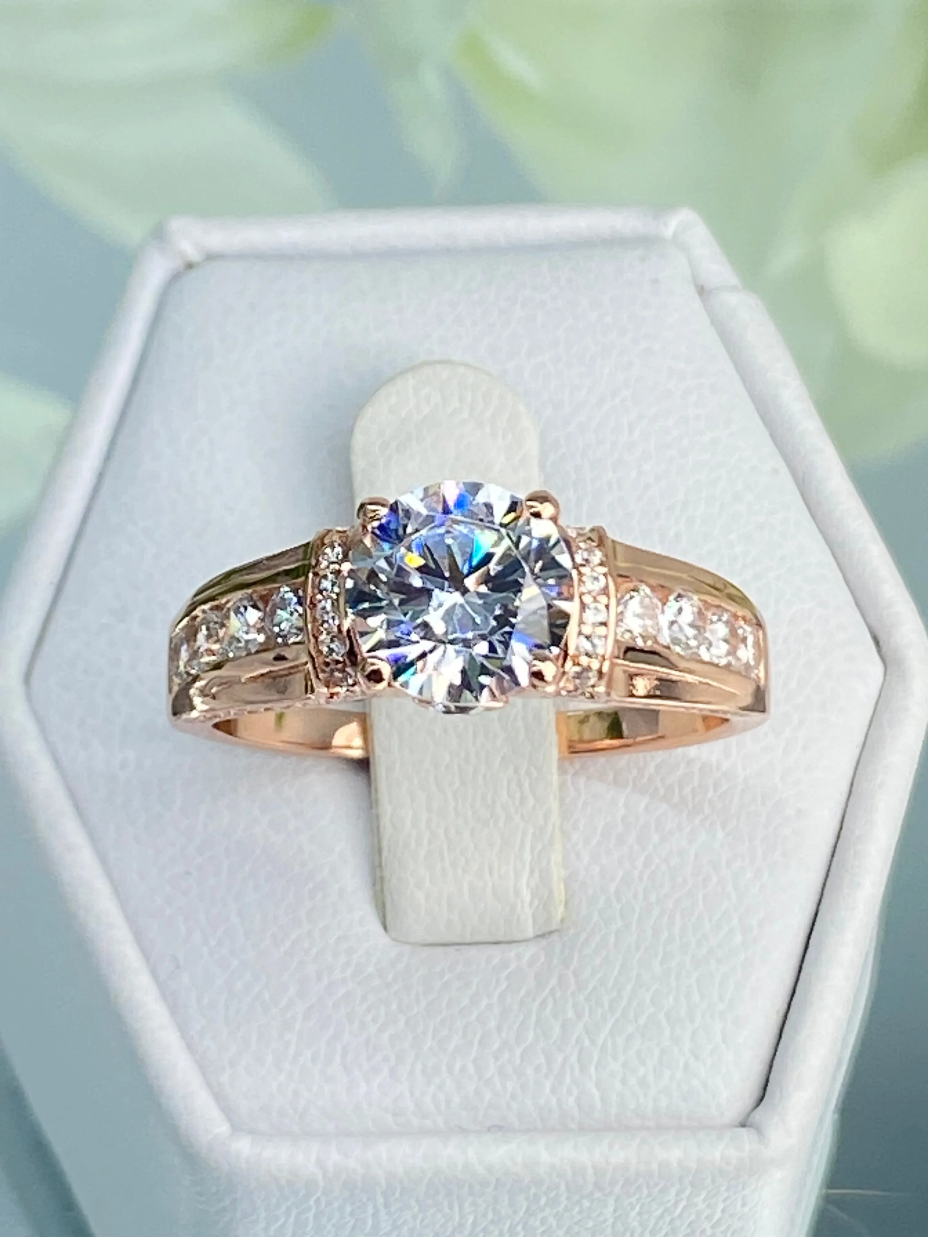White CZ Ring, Size 10, Rose Gold plated Sterling Silver, Art Deco Jewelry #D220 - Ready to Ship