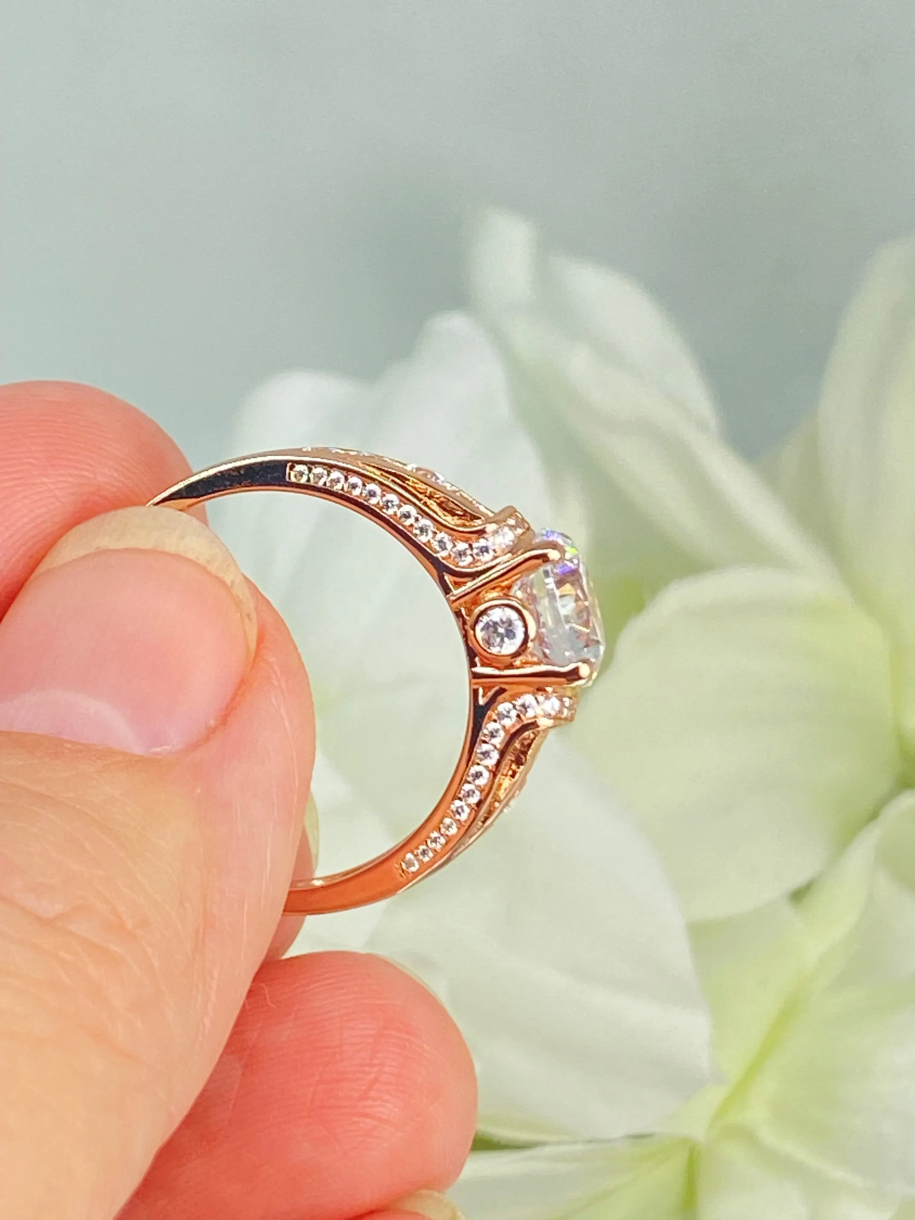 White CZ Ring, Size 10, Rose Gold plated Sterling Silver, Art Deco Jewelry #D220 - Ready to Ship