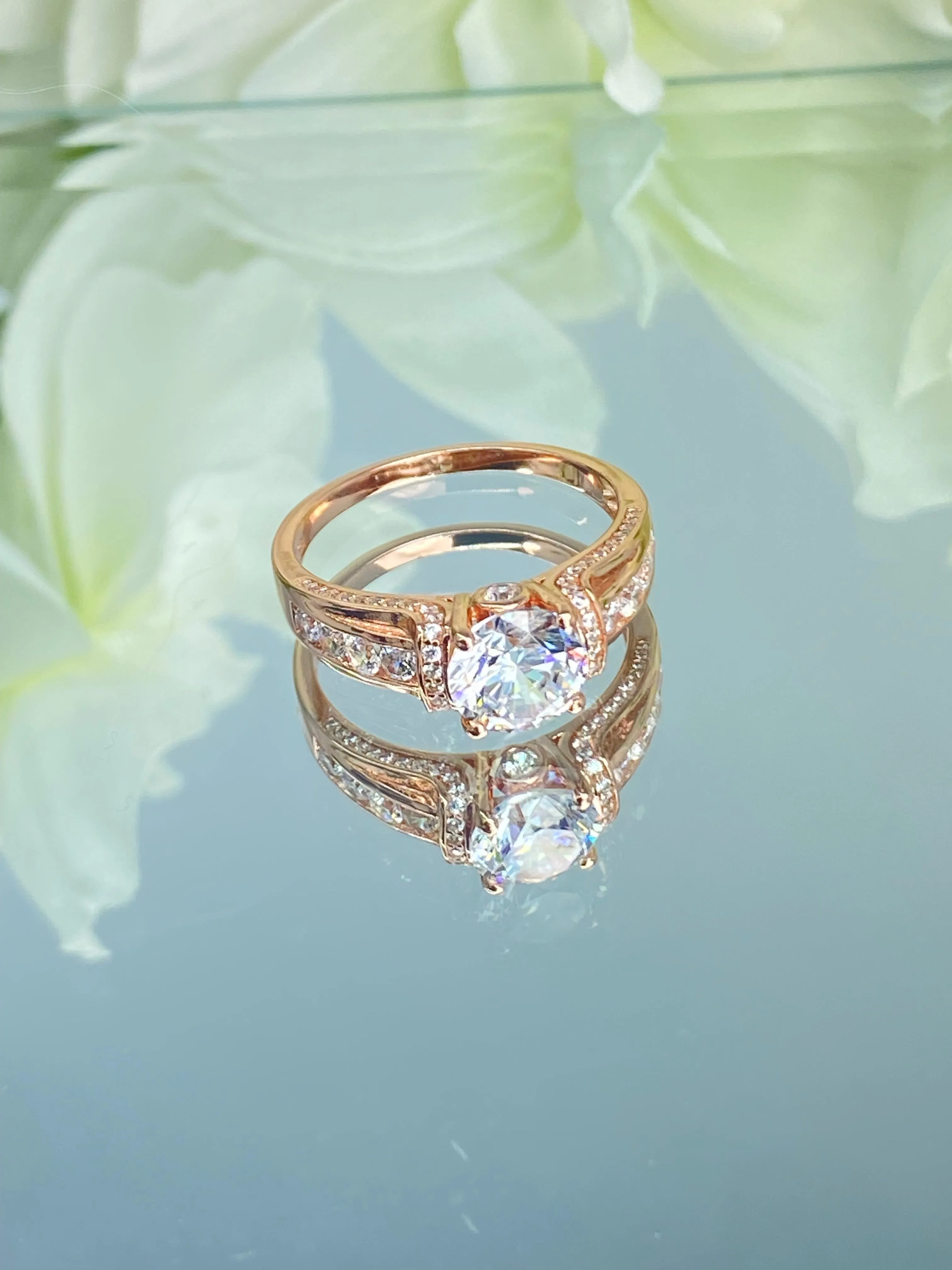 White CZ Ring, Size 10, Rose Gold plated Sterling Silver, Art Deco Jewelry #D220 - Ready to Ship