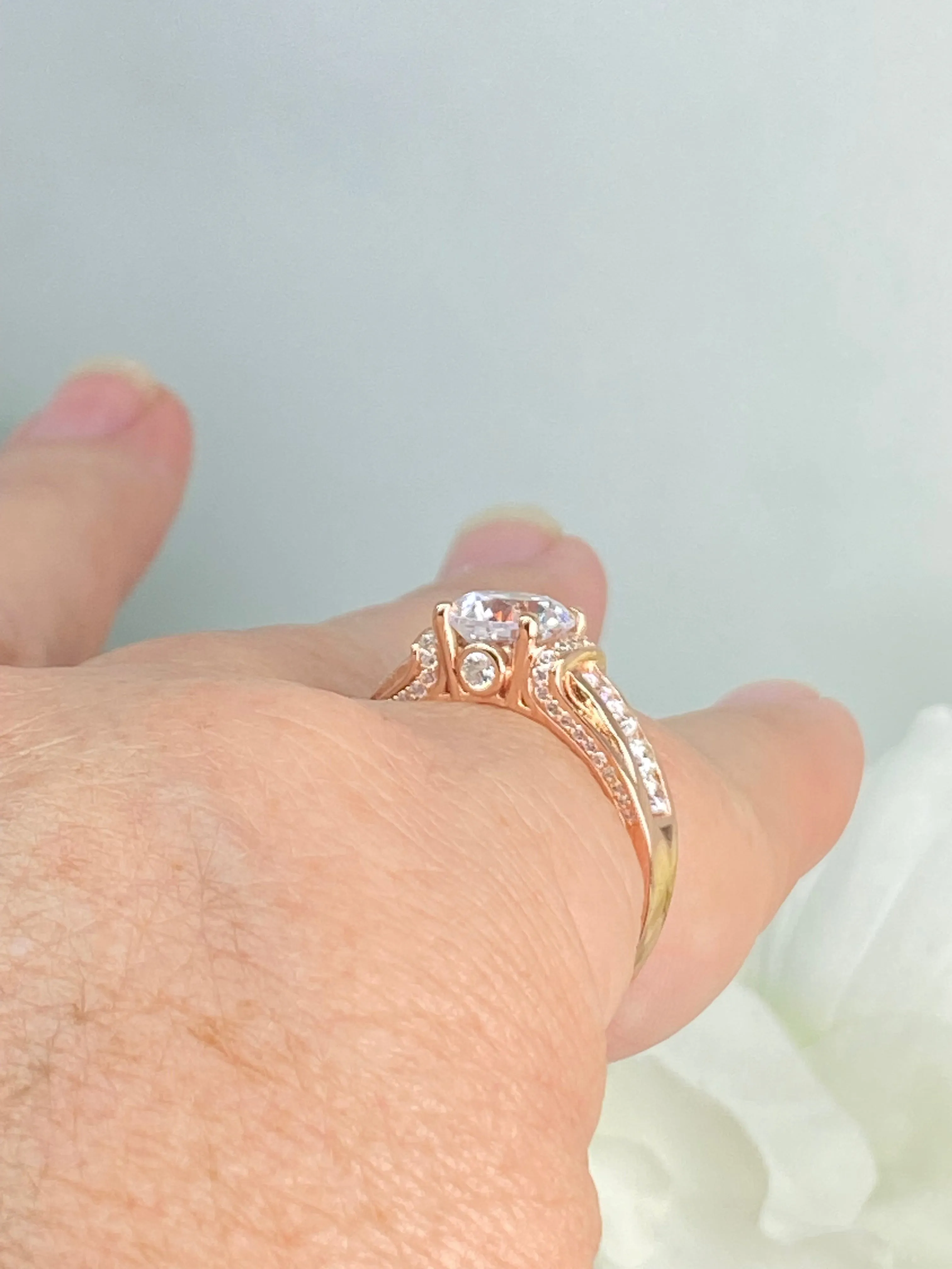 White CZ Ring, Size 10, Rose Gold plated Sterling Silver, Art Deco Jewelry #D220 - Ready to Ship