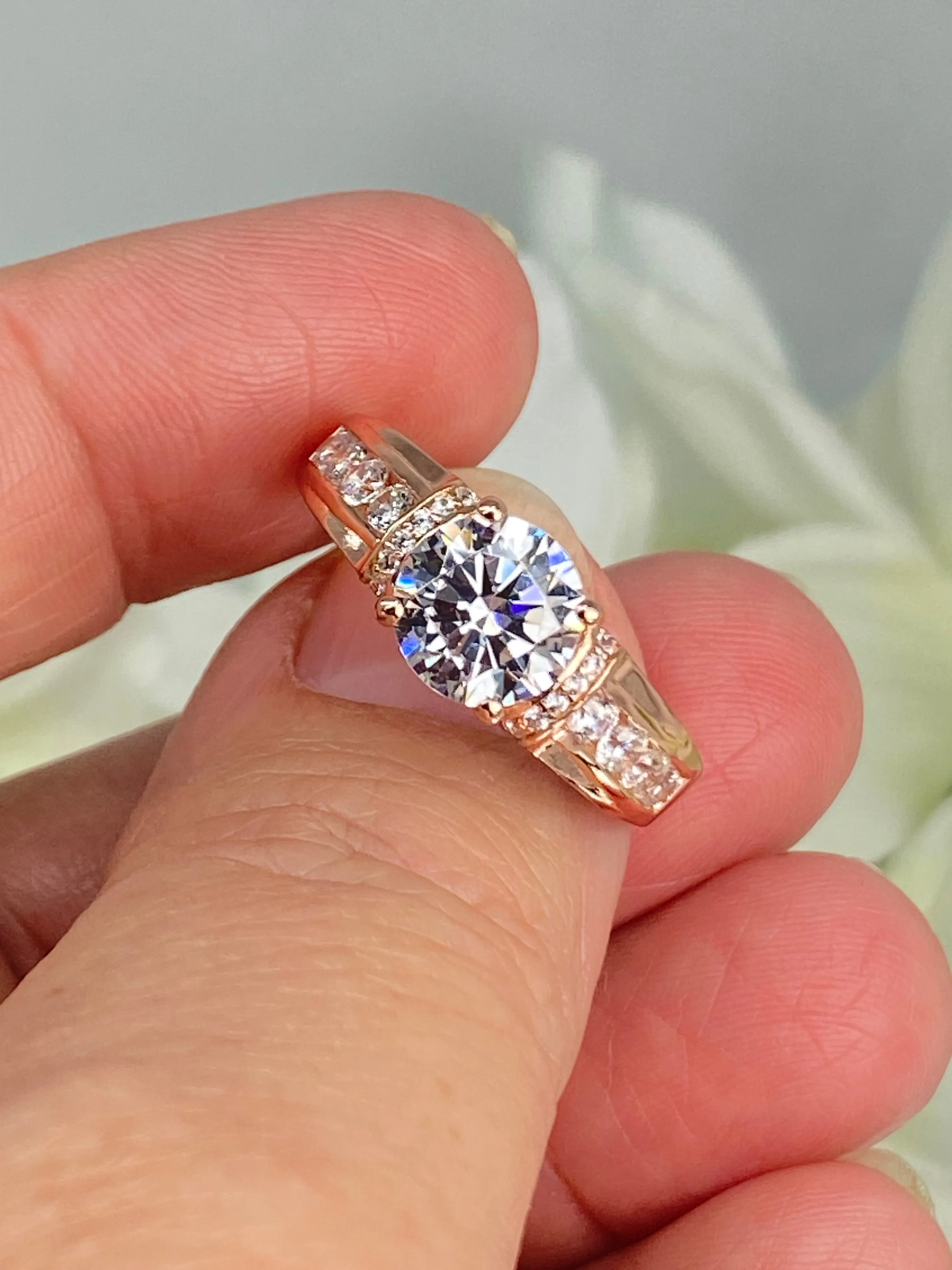 White CZ Ring, Size 10, Rose Gold plated Sterling Silver, Art Deco Jewelry #D220 - Ready to Ship