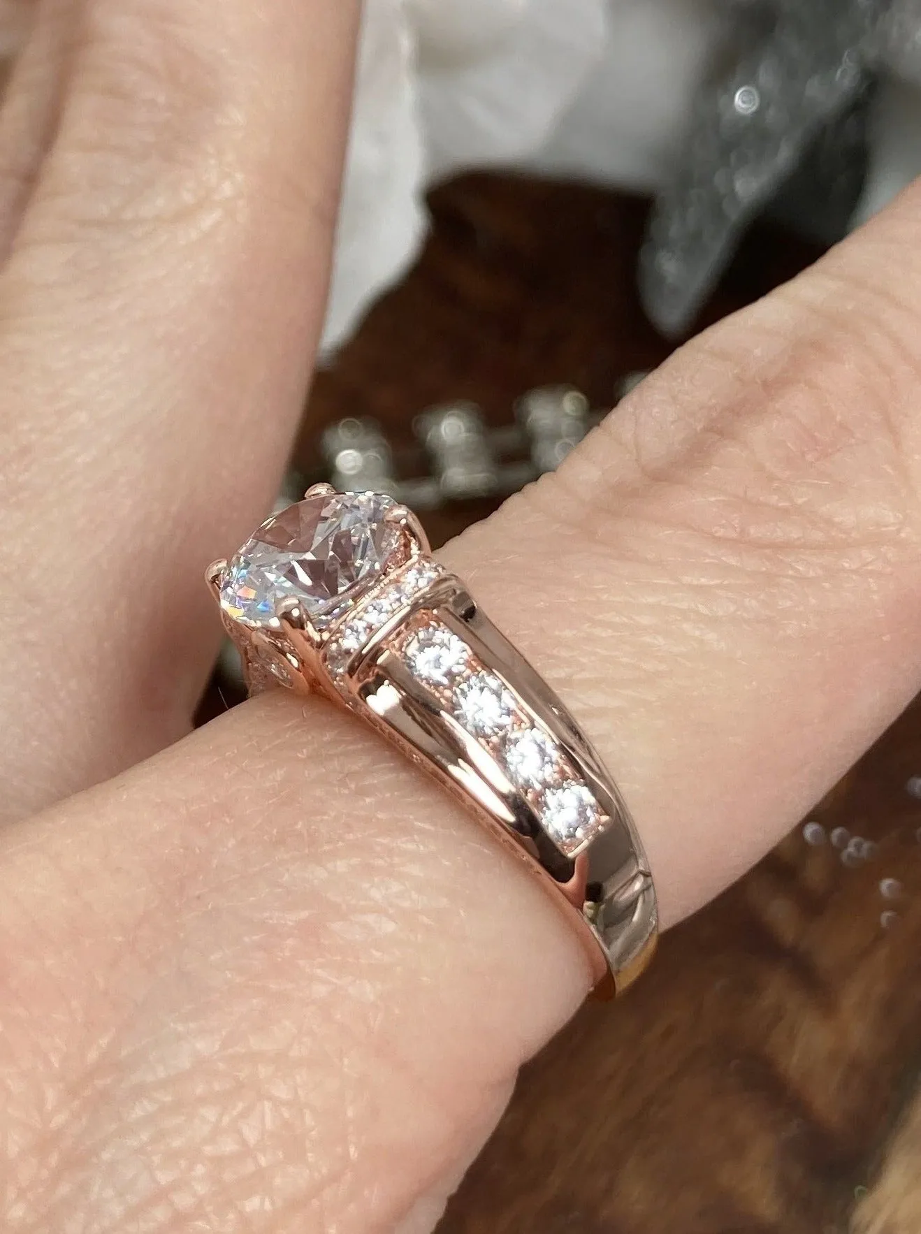 White CZ Ring, Size 10, Rose Gold plated Sterling Silver, Art Deco Jewelry #D220 - Ready to Ship