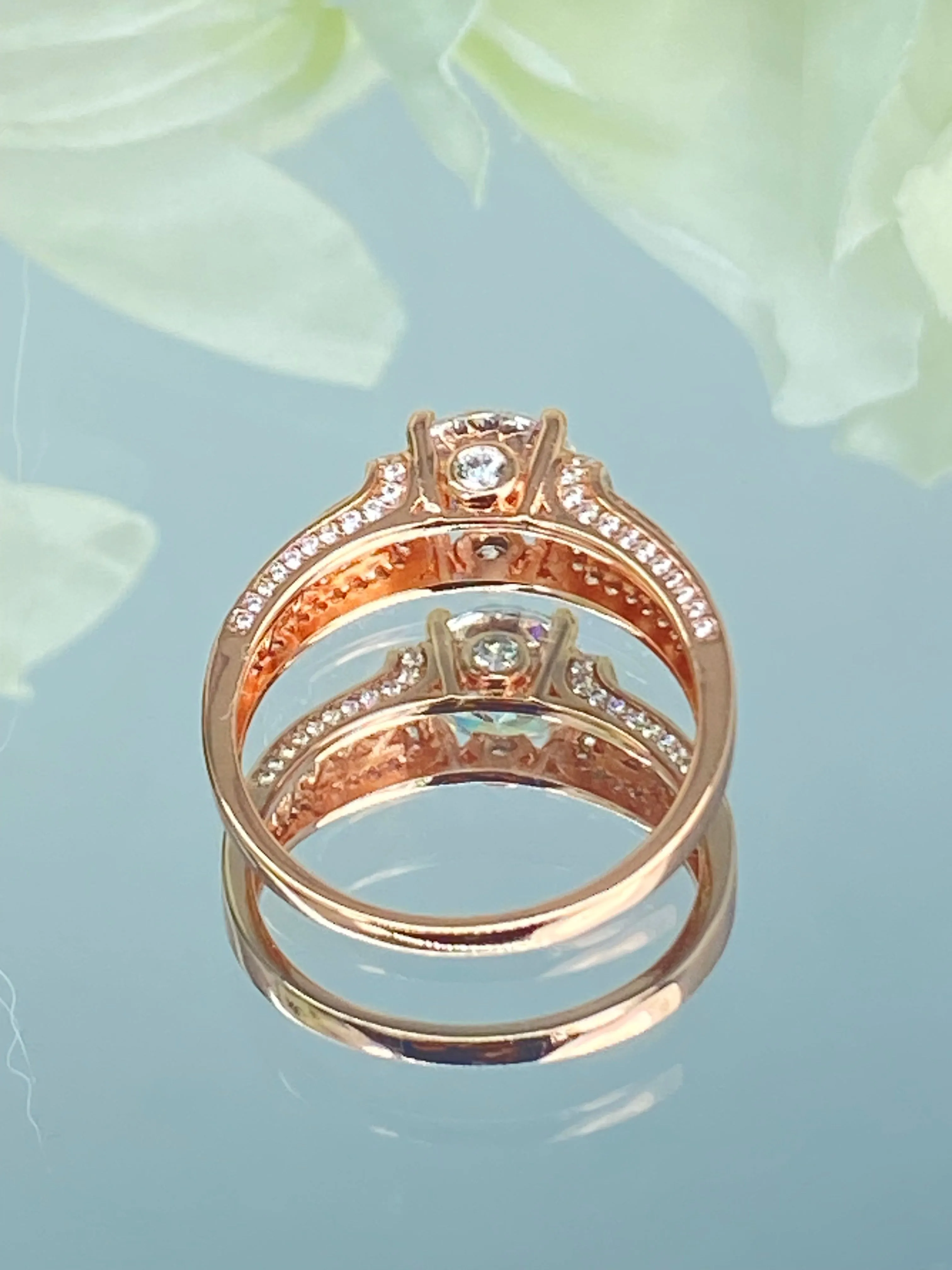 White CZ Ring, Size 10, Rose Gold plated Sterling Silver, Art Deco Jewelry #D220 - Ready to Ship