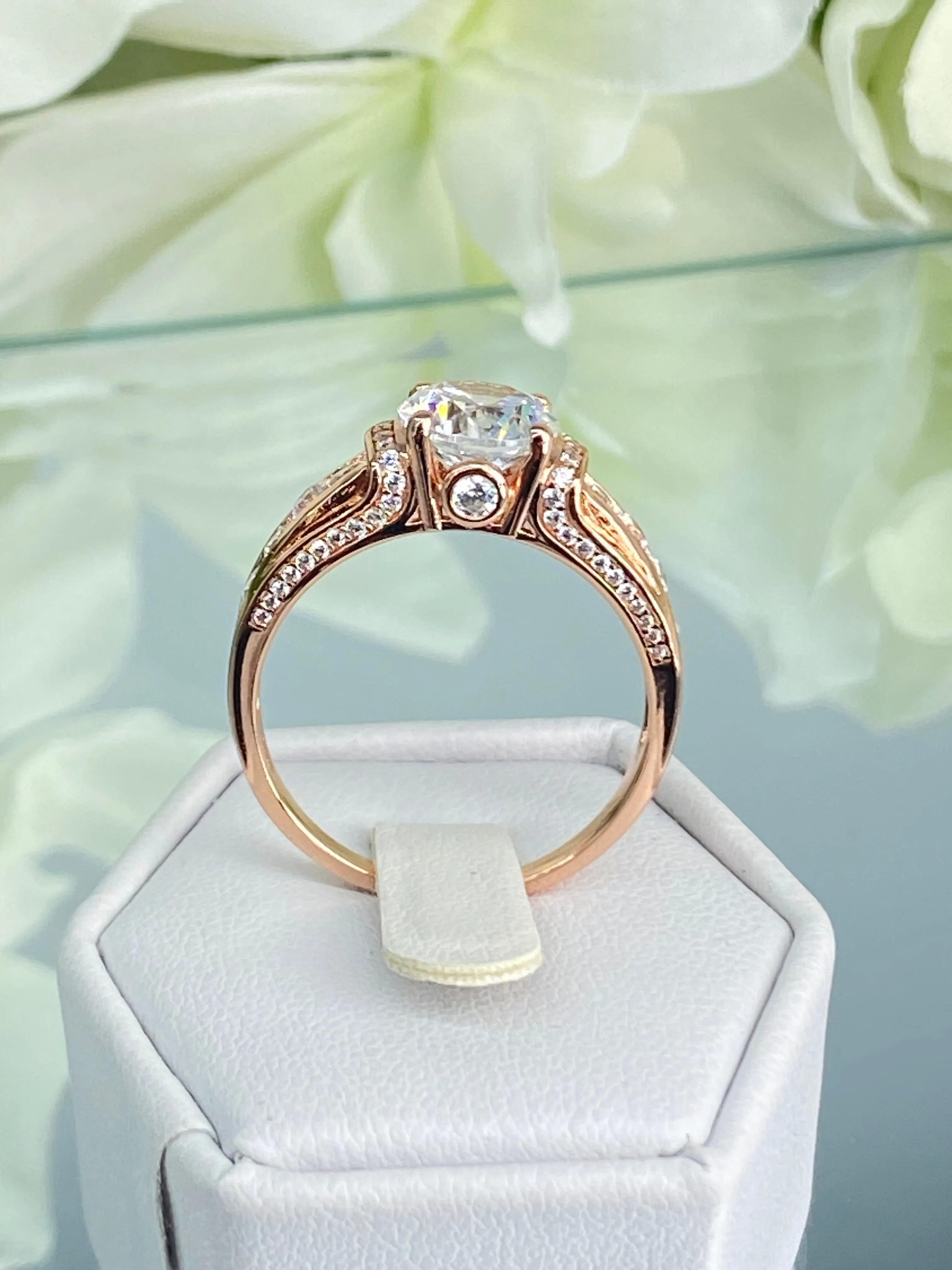 White CZ Ring, Size 10, Rose Gold plated Sterling Silver, Art Deco Jewelry #D220 - Ready to Ship