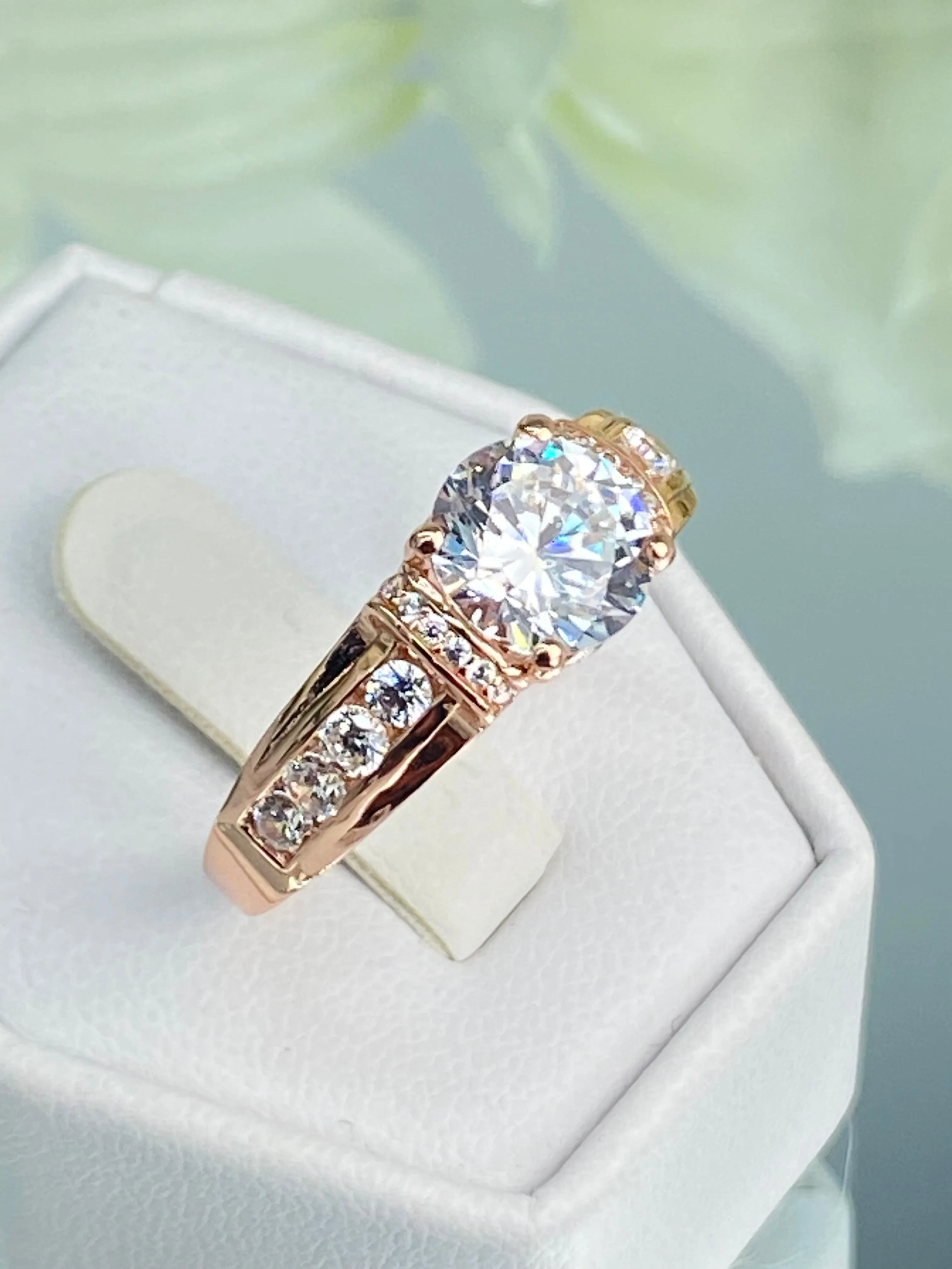 White CZ Ring, Size 10, Rose Gold plated Sterling Silver, Art Deco Jewelry #D220 - Ready to Ship