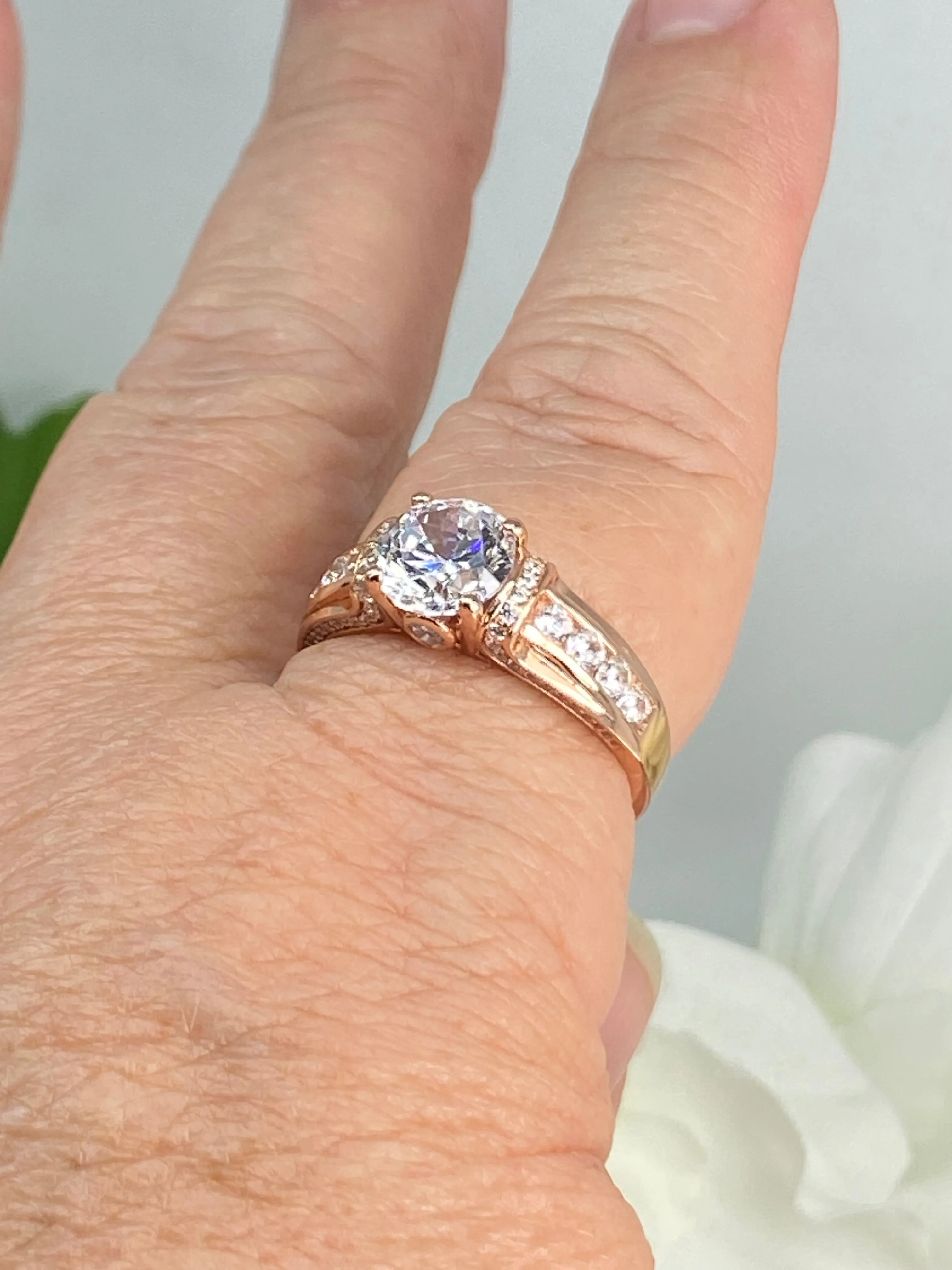 White CZ Ring, Size 10, Rose Gold plated Sterling Silver, Art Deco Jewelry #D220 - Ready to Ship