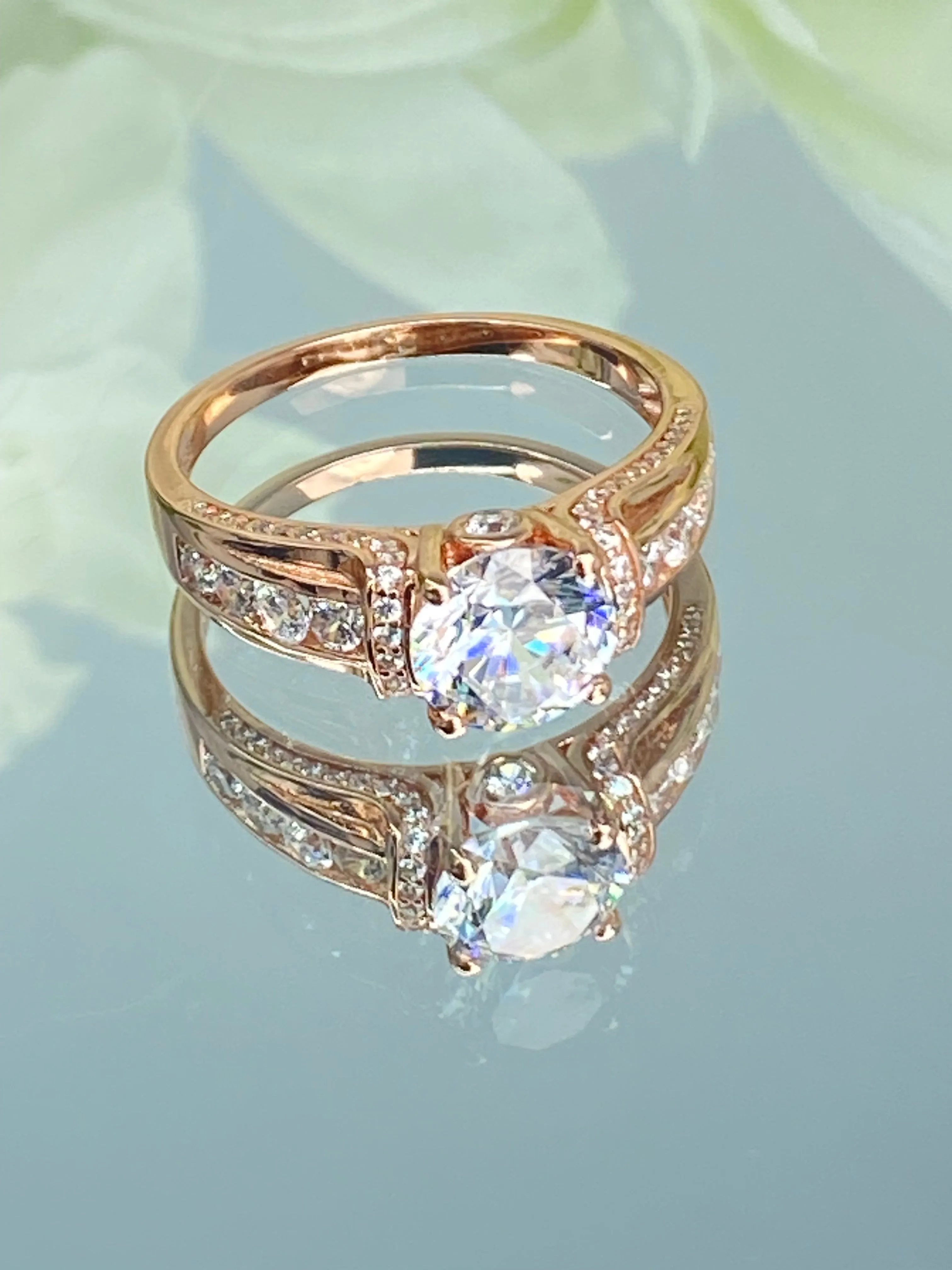 White CZ Ring, Size 10, Rose Gold plated Sterling Silver, Art Deco Jewelry #D220 - Ready to Ship