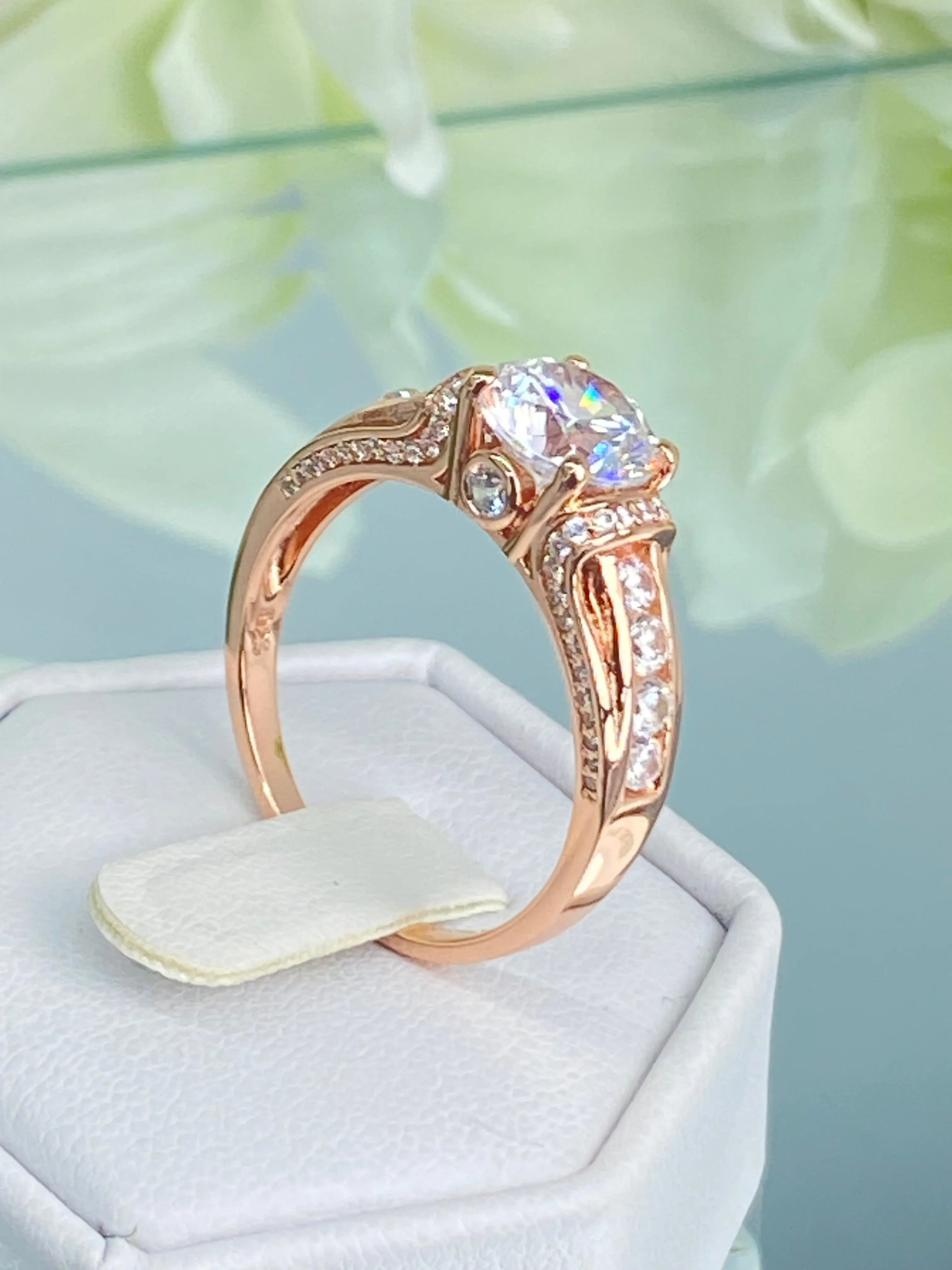 White CZ Ring, Size 10, Rose Gold plated Sterling Silver, Art Deco Jewelry #D220 - Ready to Ship