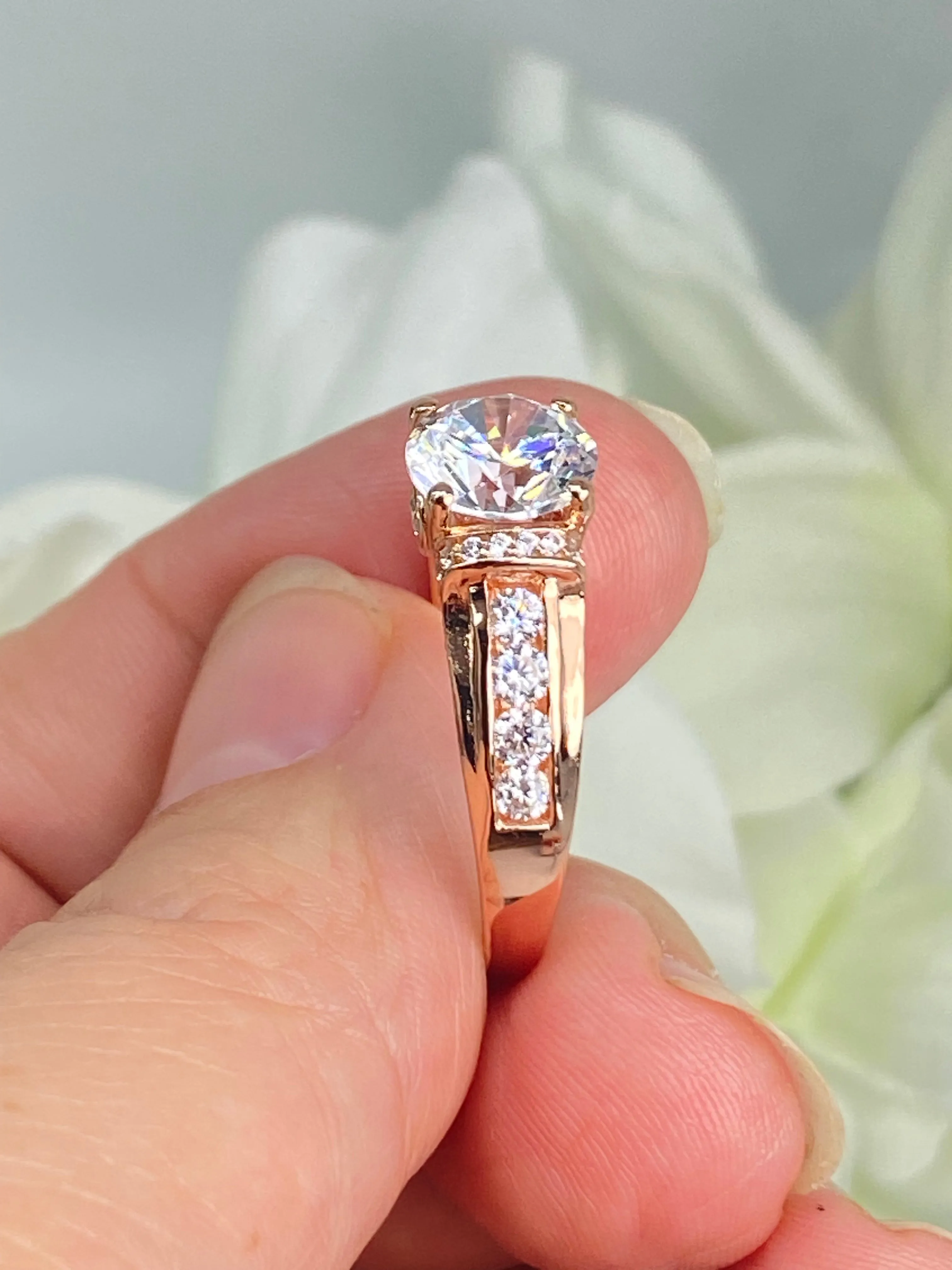 White CZ Ring, Size 10, Rose Gold plated Sterling Silver, Art Deco Jewelry #D220 - Ready to Ship