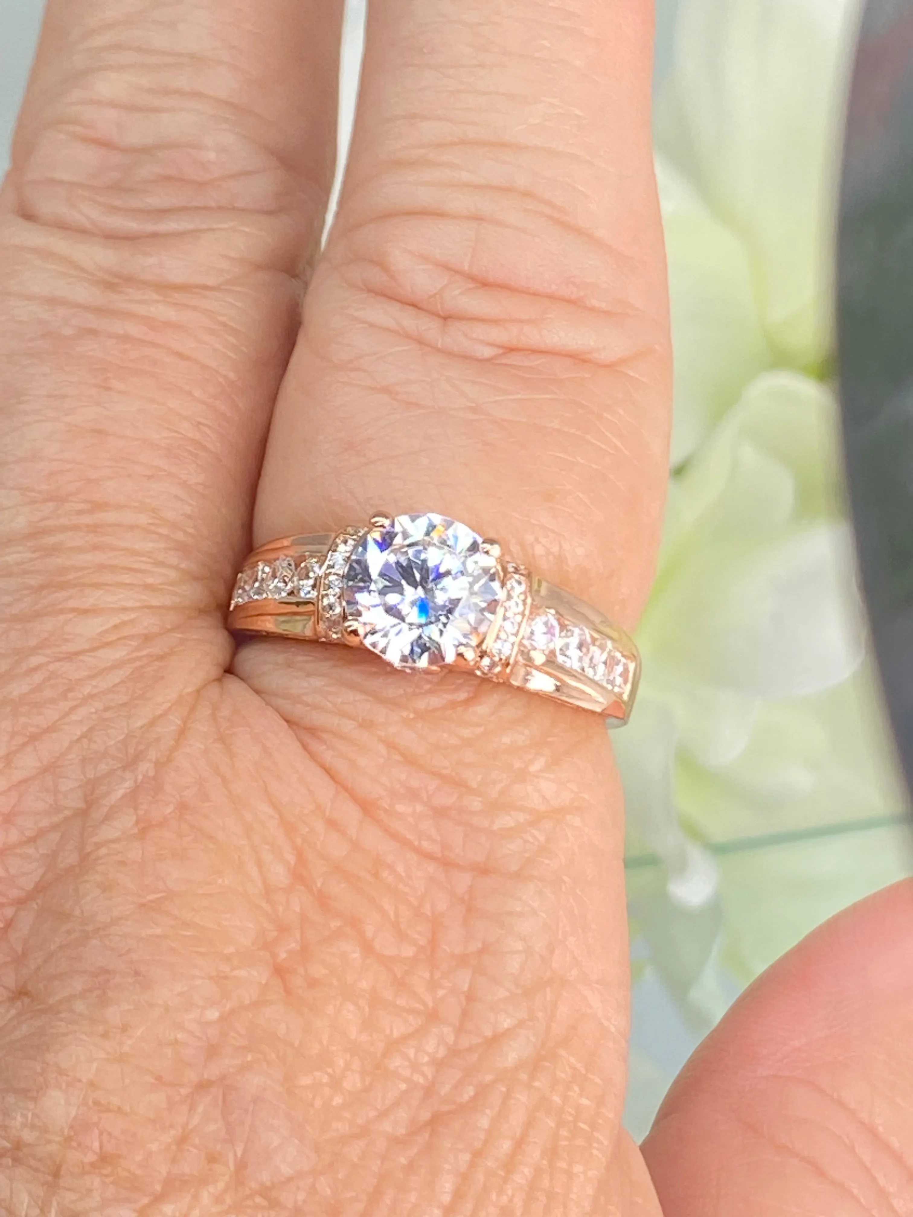 White CZ Ring, Size 10, Rose Gold plated Sterling Silver, Art Deco Jewelry #D220 - Ready to Ship