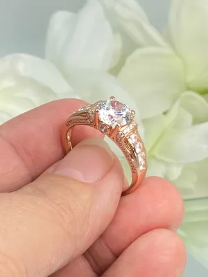 White CZ Ring, Size 10, Rose Gold plated Sterling Silver, Art Deco Jewelry #D220 - Ready to Ship