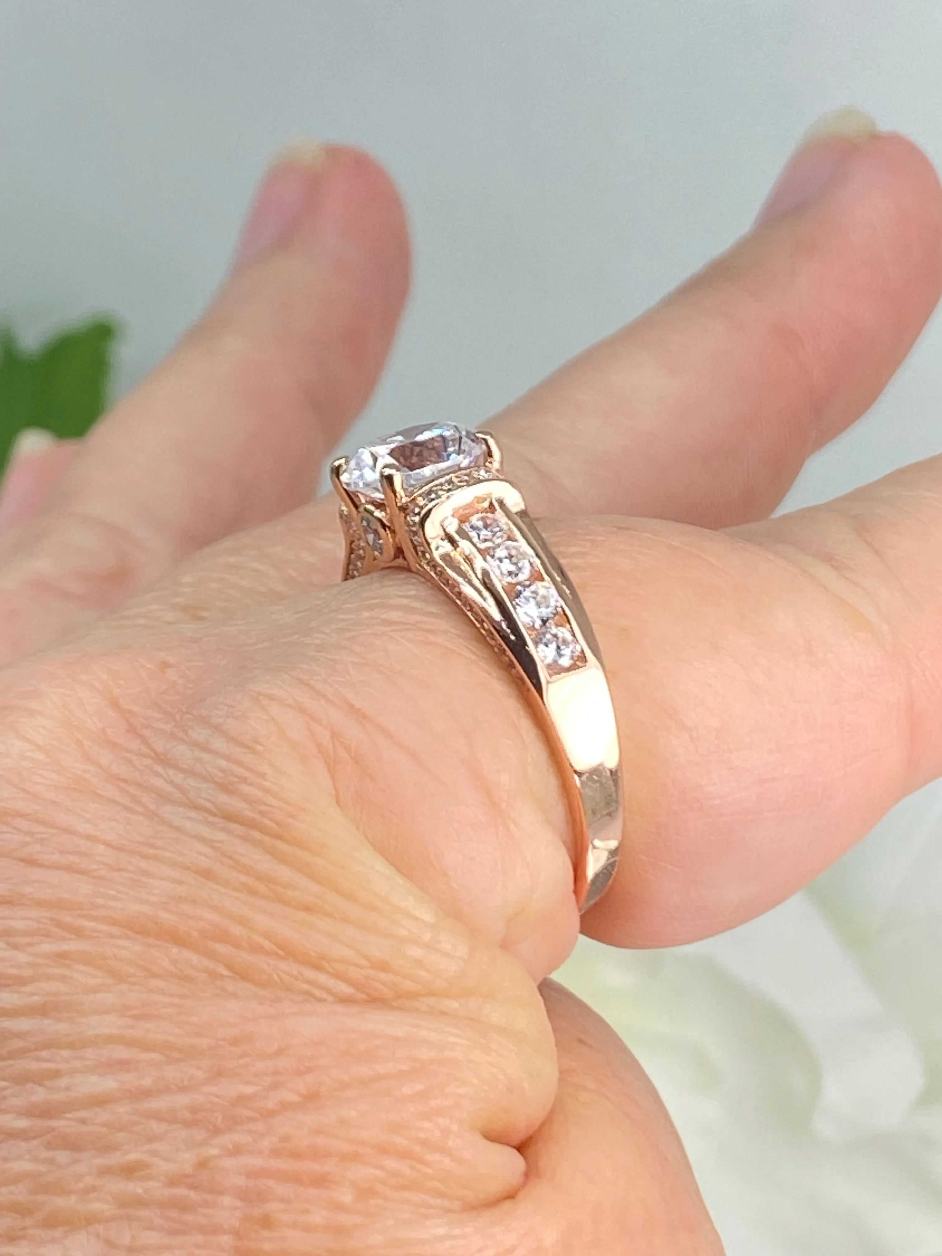 White CZ Ring, Size 10, Rose Gold plated Sterling Silver, Art Deco Jewelry #D220 - Ready to Ship