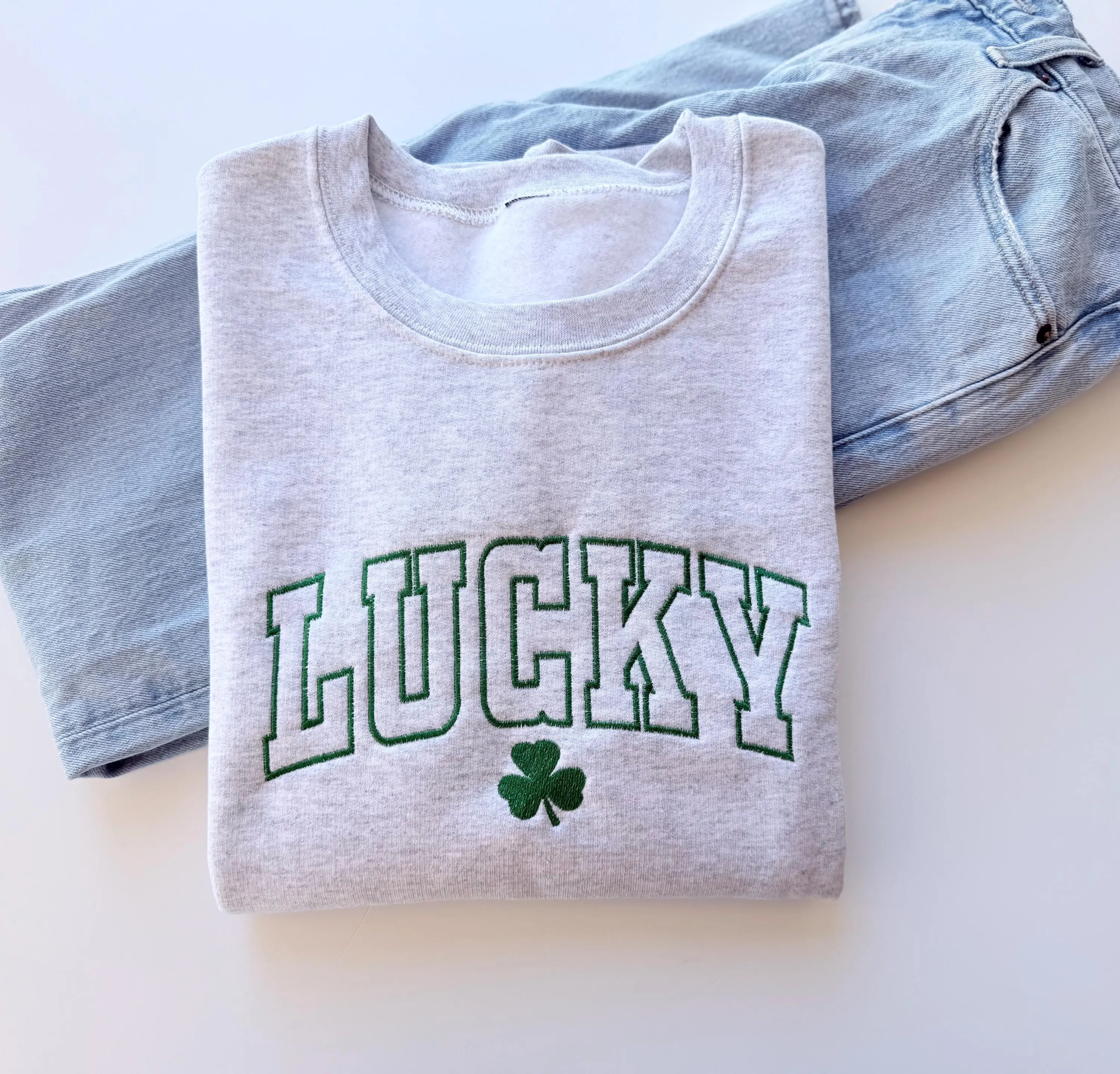 Womens Embroidered Lucky Crewneck Sweatshirt