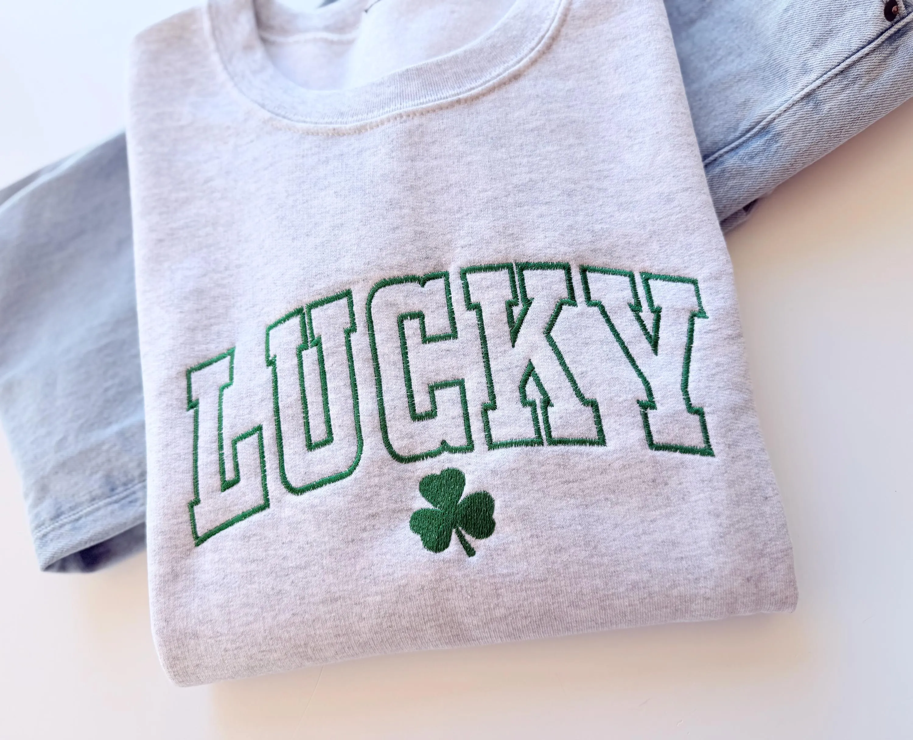 Womens Embroidered Lucky Crewneck Sweatshirt