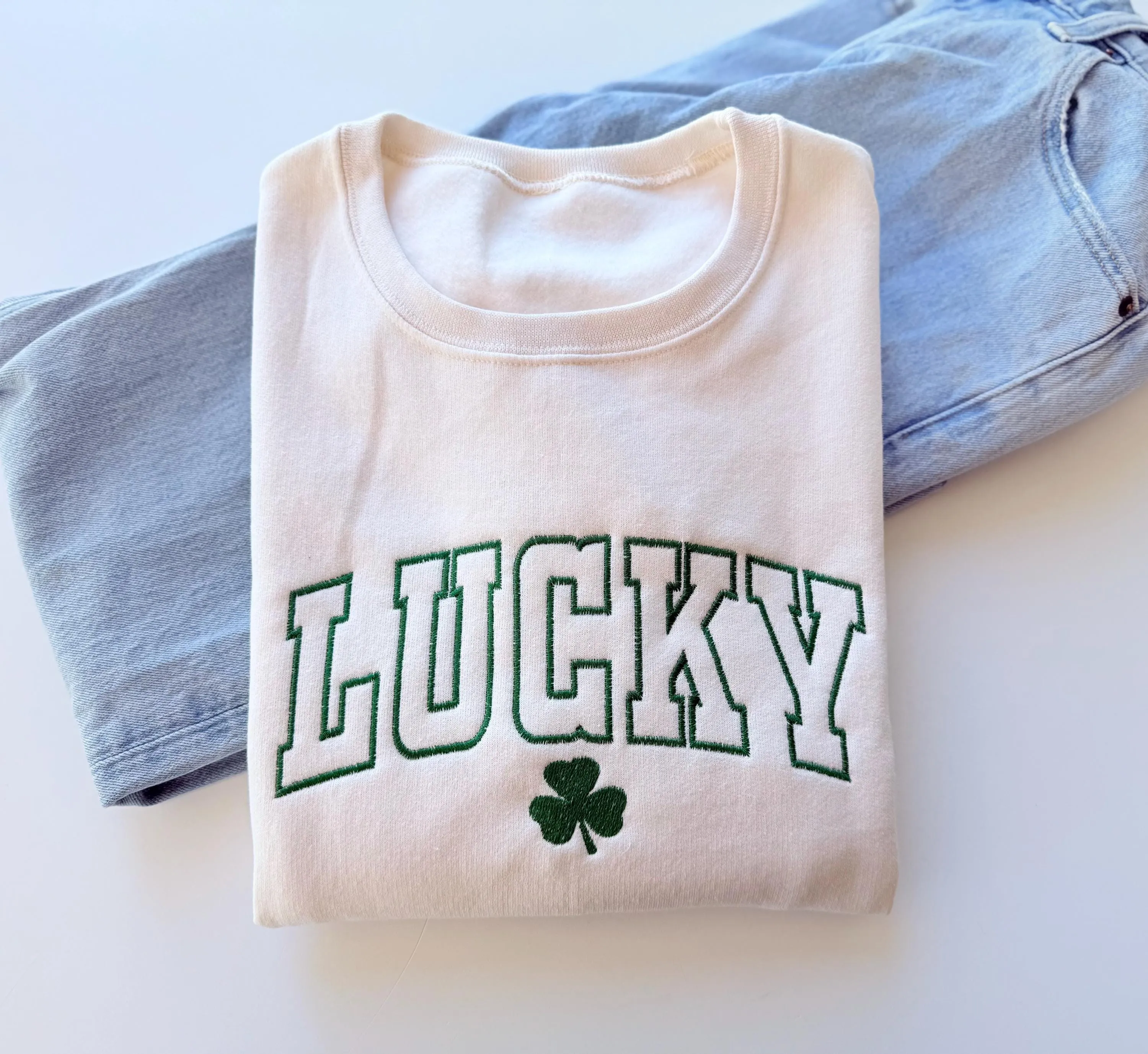 Womens Embroidered Lucky Crewneck Sweatshirt