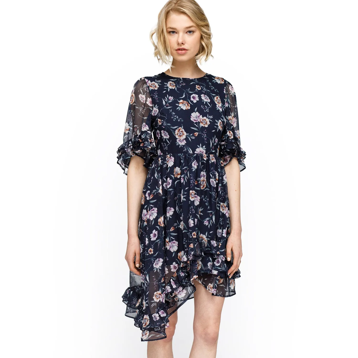 Women's Wax Flower Asymmetrical Hi-Lo Dress