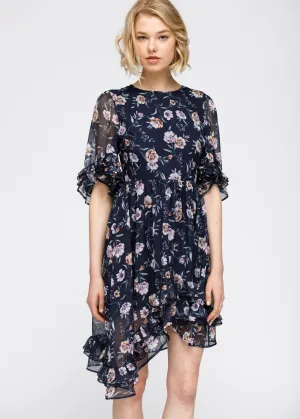 Women's Wax Flower Asymmetrical Hi-Lo Dress