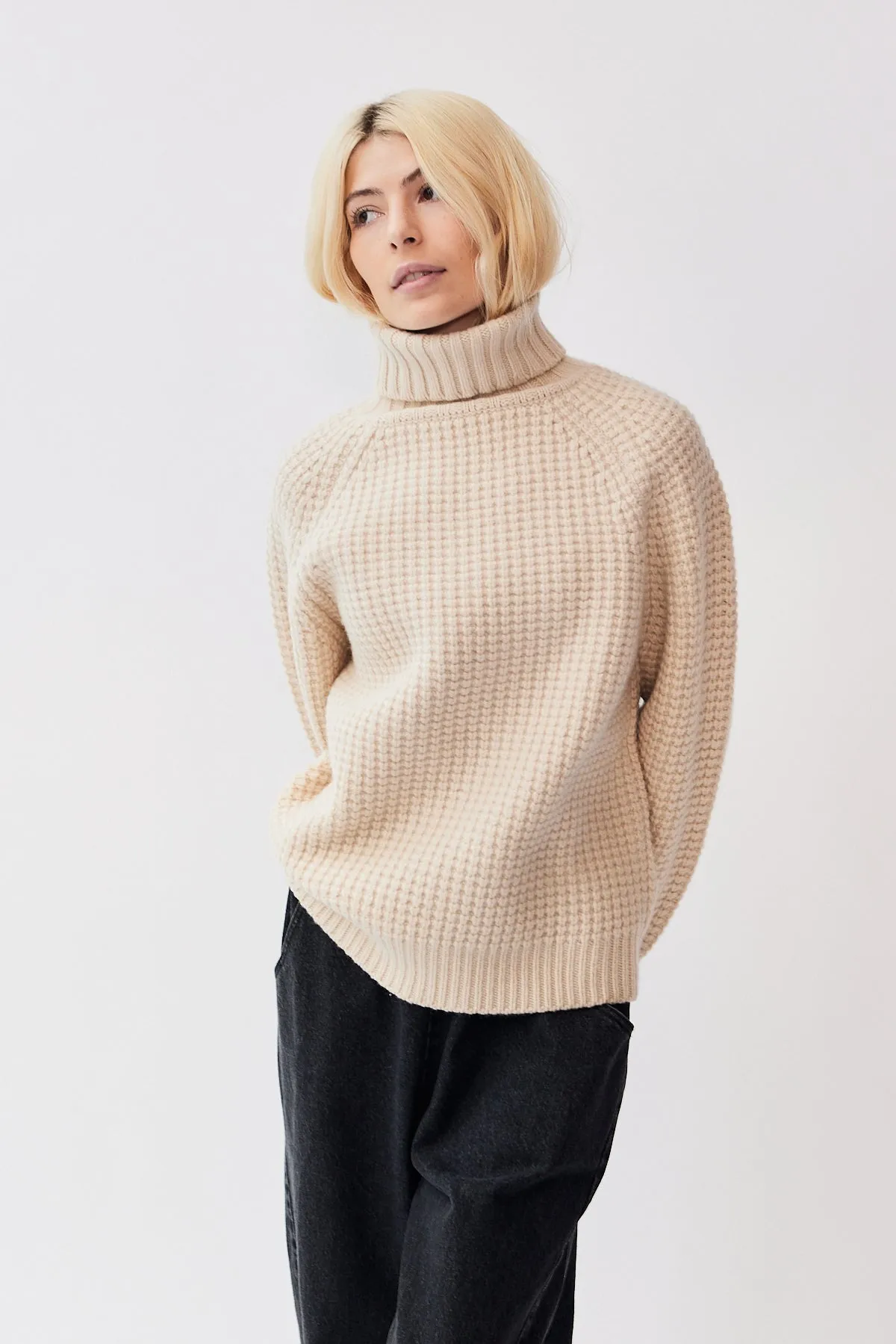 Wool Turtleneck Waffle Sweater